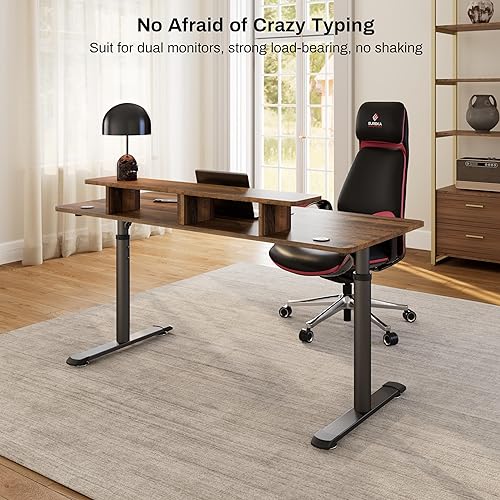 Miniatura 4 de EUREKA ERGONOMIC 60 Inch Computer Desk Manual Adjustable Height Standing Desk, Home Office Desk with Monitor Stand Shelf Led Lights Strips, Computer