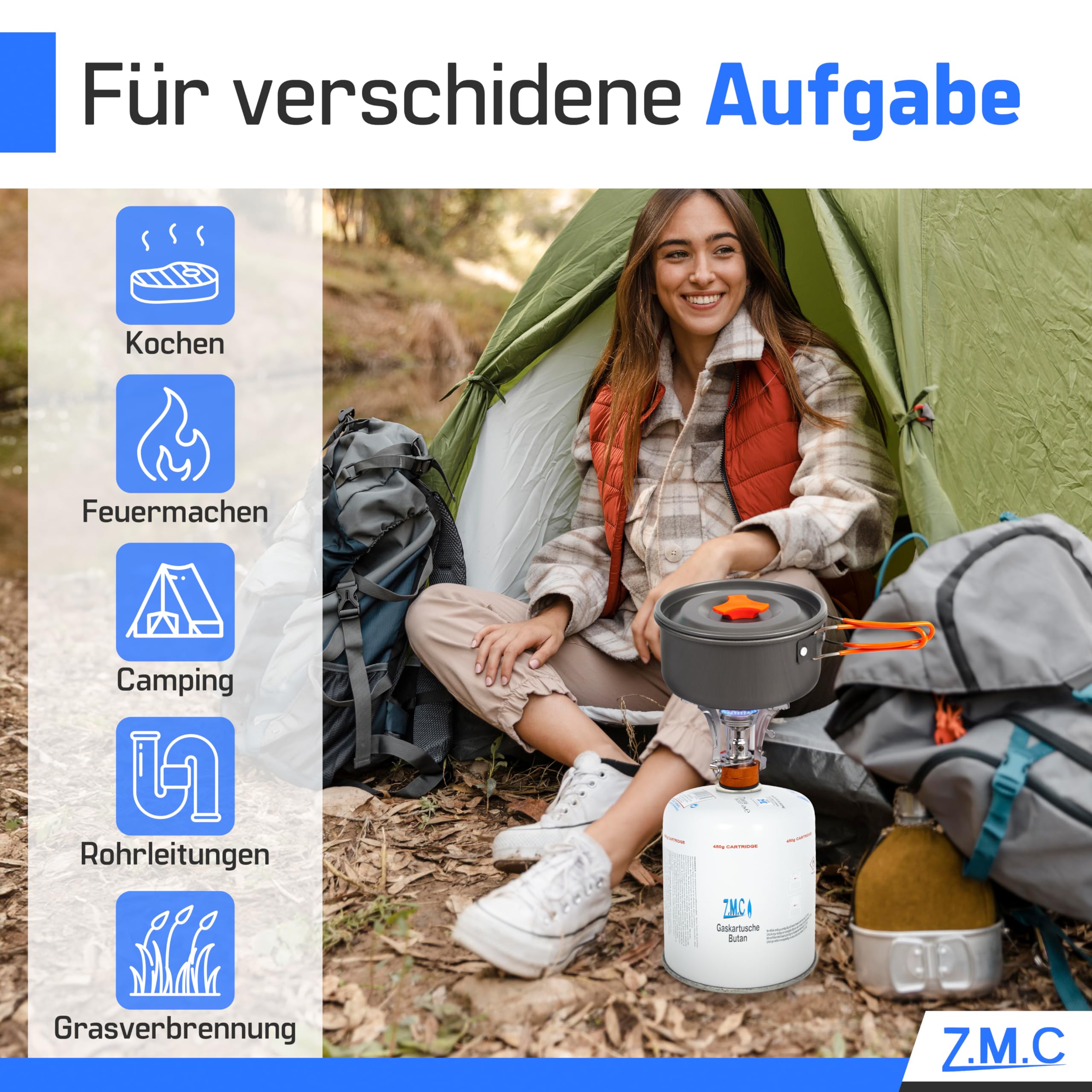 Z.M.C 9X Gaskartuschen 450g Propan Butan Schraubkartusche Eurogewinde | 900ml EN417 für Campingkocher, Unkrautbrenner, Gasgrill, Lötbrenner & Abflammgerät – kältebeständig