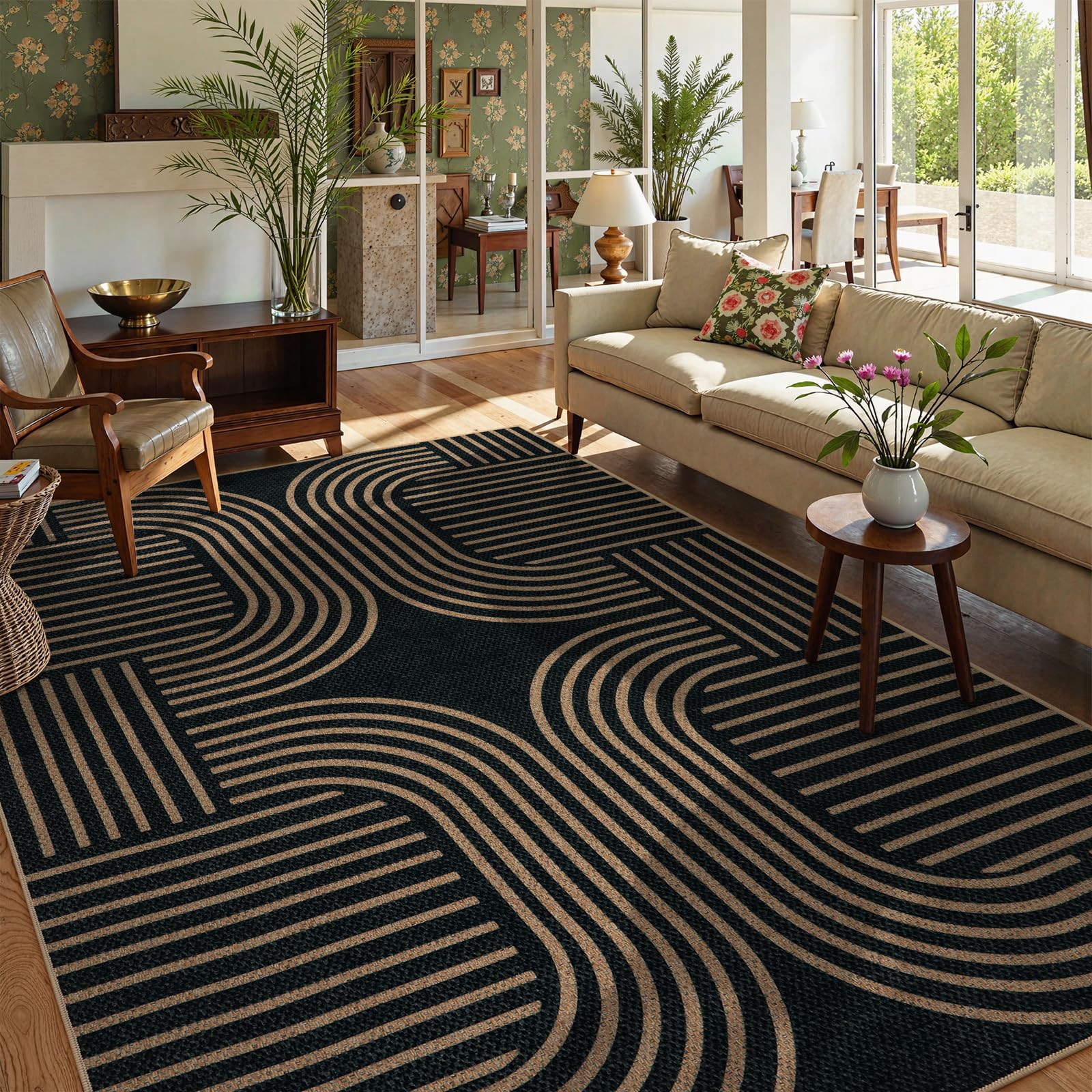 Lahome Modern Geometric Easy Jute Rug, 6x9 Area Rugs for Living Room Outdoor Patio Washable Indoor Outdoor Carpet, Farmhouse Large Non Slip Carpet for