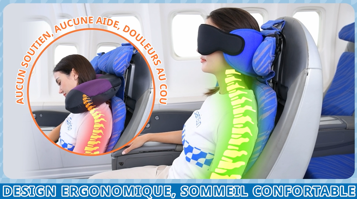 SARISUN Oreiller Voyage Avion Appuie-Tête 360° + Masque Yeux - Coussin Cou Confort Long Vol