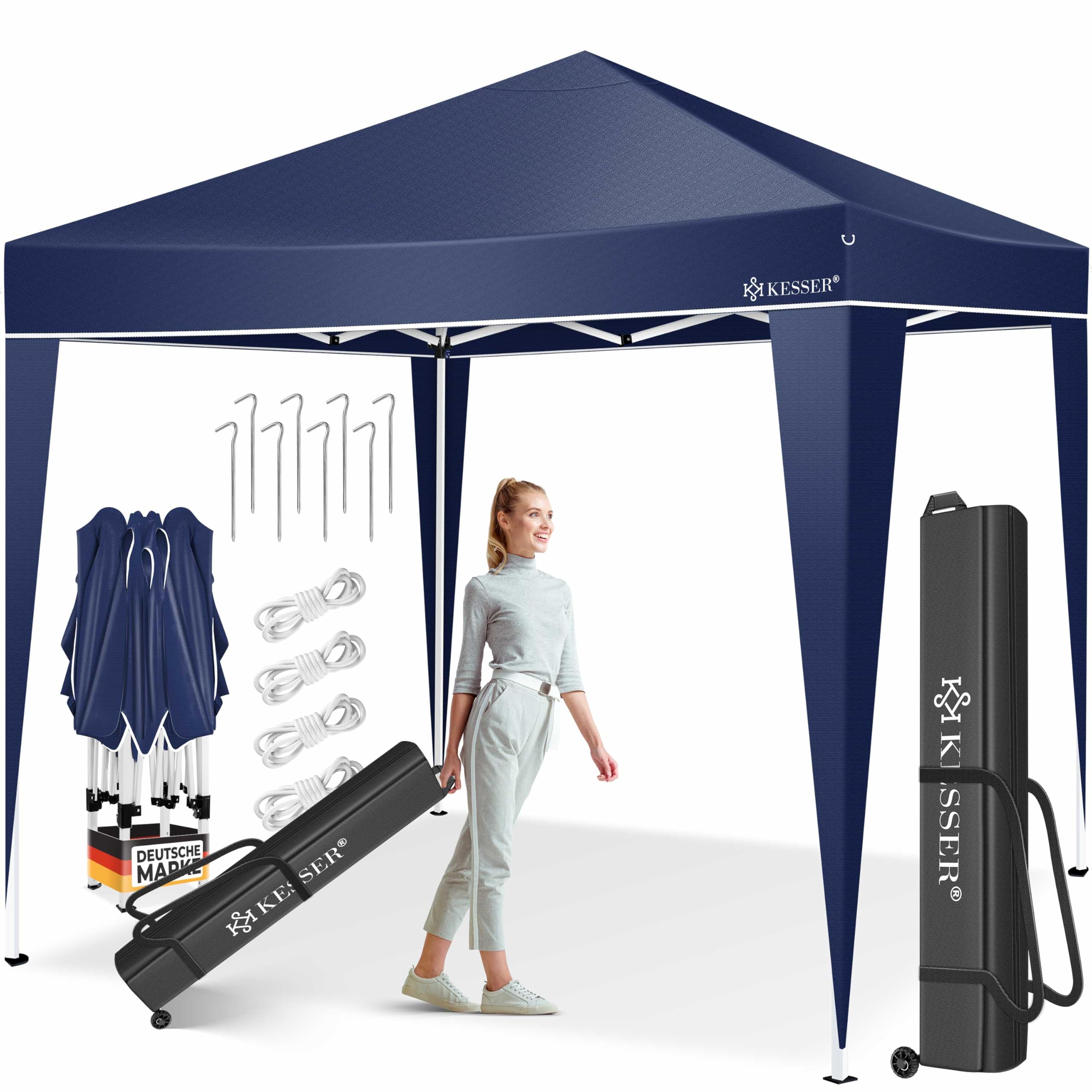 KESSER® Gazebo Pieghevole 3x3m | Pop-Up Regolabile in Altezza Stabile Impermeabile Resistente all’Inverno | Protezione UV 50+ Inclusa Borsa con Ruote & Ancoraggio al Suolo - Blu