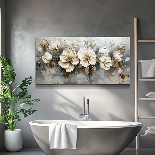 Miniatura 8 de PHAOHUAXM Lienzo decorativo de pared para dormitorio, arte de pared para sala de estar, oficina, flores blancas, pinturas de pared, imagen