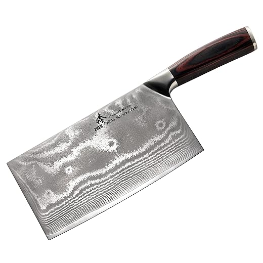 ZHEN Japanese VG-10 67-Layer Damascus Steel 8-Inch Slicer Chopping Chef Butcher Knife/Cleaver, Large