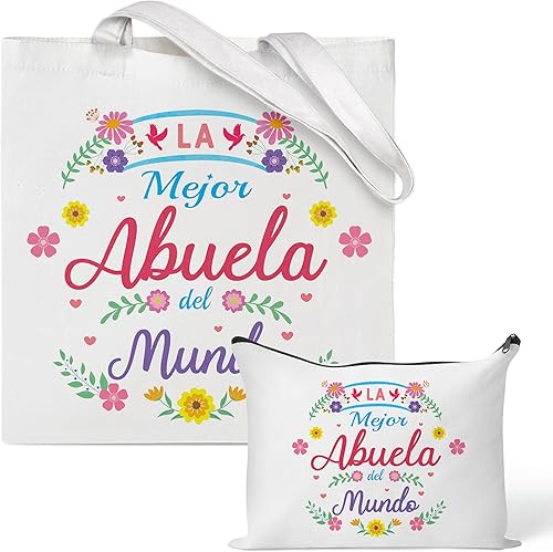 Y1tvei Abuela - Bolsa española de 2 piezas, bolsa de maquillaje de lona La Mejor Abuela Del Mundo, plegable, reutilizable, para compras, mejor
