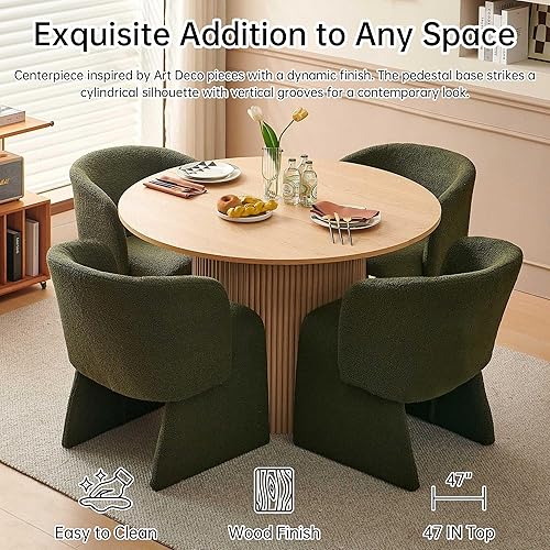 Miniatura 2 de NORDICANA Juego de mesa de comedor redonda de 5 piezas para 4, juego de mesa y sillas de cocina rústicas de 47 pulgadas, juego de comedor con 4