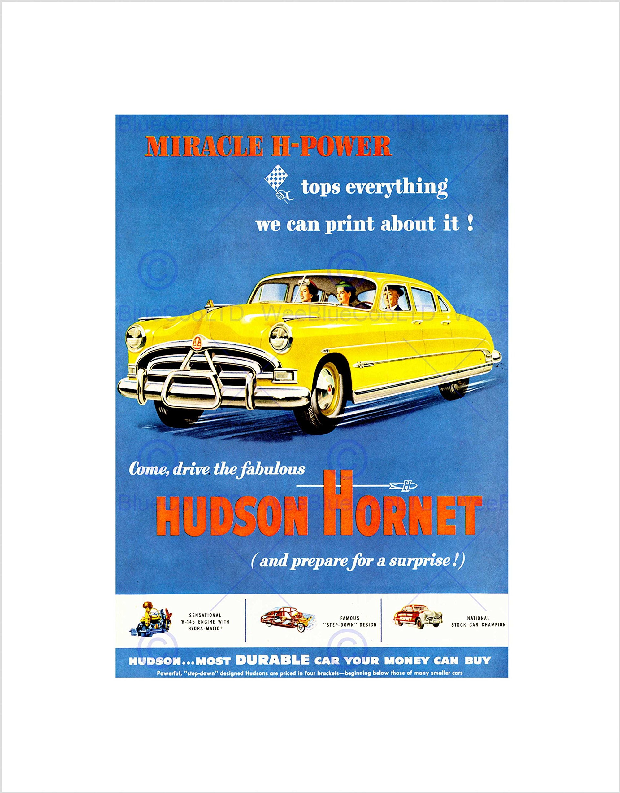 Wee Blue Coo VINTAGE ADVERT TRANSPORT HUDSON HORNET CAR AUTOMOBILE FRAMED ART PRINT B12X11462