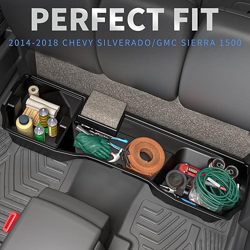 Miniatura 2 de oEdRo Caja de almacenamiento para debajo del asiento trasero mejorada compatible con Chevrolet Silverado 2014-2018GMC Sierra 1500 Double Cab, 19