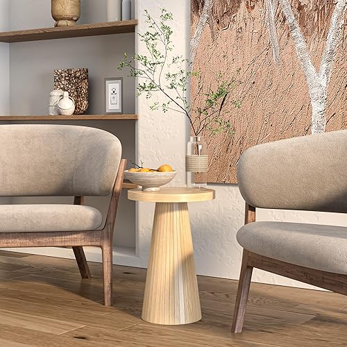 Miniatura 1 de Mesa auxiliar redonda acanalada, pequeña para sala de estar, mesita de noche moderna de mediados de siglo, mesita de noche circular, mesitas de