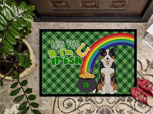 Miniatura 3 de Caroline's Treasures WDK4748JMAT - Tapete tricolor con borde Collie del día de San Patricio, 24 x 36 pulgadas, tapete para puerta delantera, para