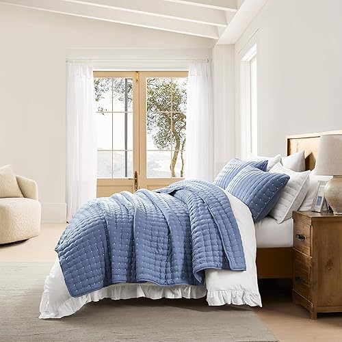 Miniatura 6 de WDCOZY Juego de edredón azul tamaño individual con funda de almohada, colcha suave y ligera, manta acolchada y delgada, cubrecama para todas las