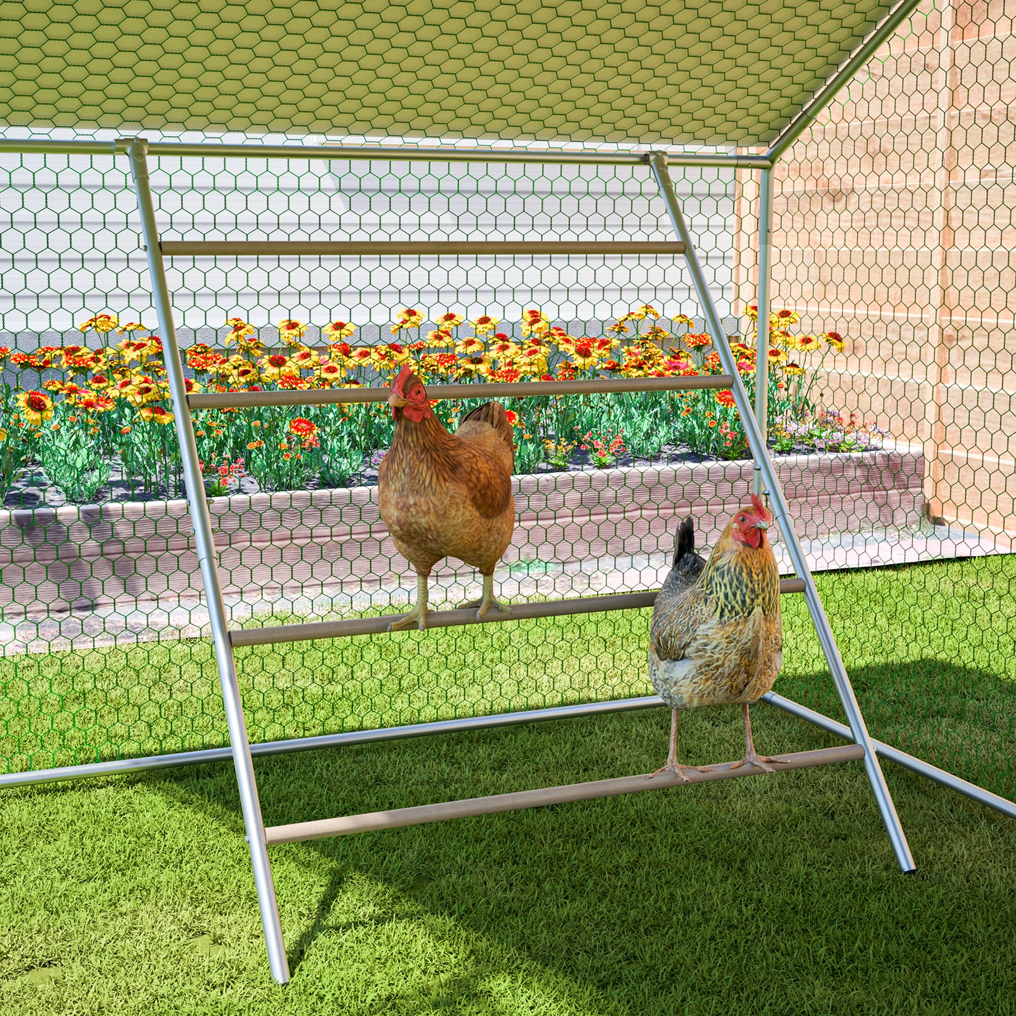 Gallinero de 3 x 2 m con escalera, cerradura de seguridad, cubierta impermeable UV y tubos de acero de 1 mm, resistente al invierno para pollos, palomas, patos