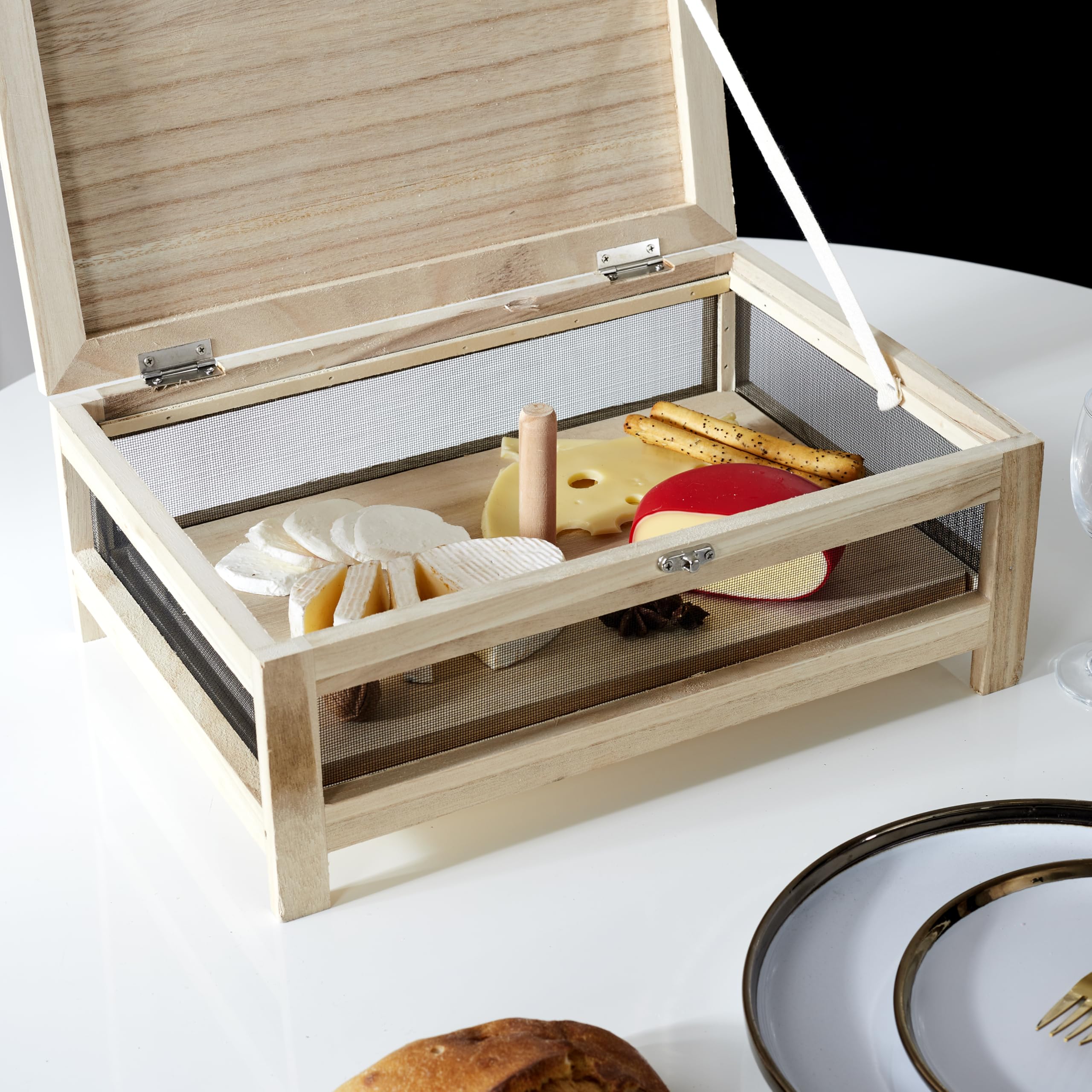 COOK CONCEPT Cave à Fromage KA2362 Plateau Service Bois Acier Inoxydable H15 x 27 x 39 cm Beige Noir
