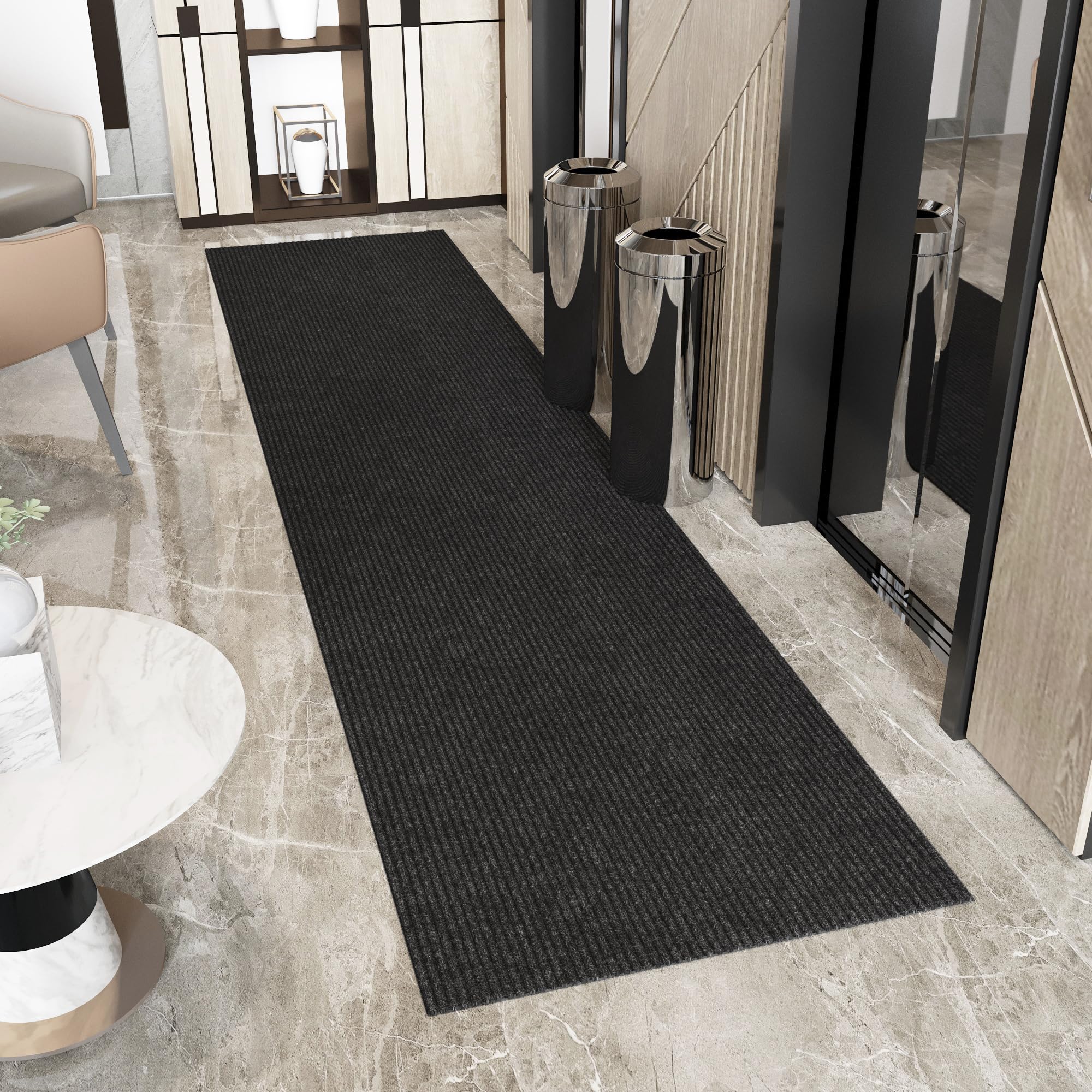 Ottomanso 4x12 Large Waterproof Floor Mat, Non-Slip Indoor Outdoor Door Mat | High Traffic Utility Carpet for Garage Office Patio, Rubber Backed Entryway Rug, Low Pile, Dirt Trapper Mat, 47" x 12', Bl