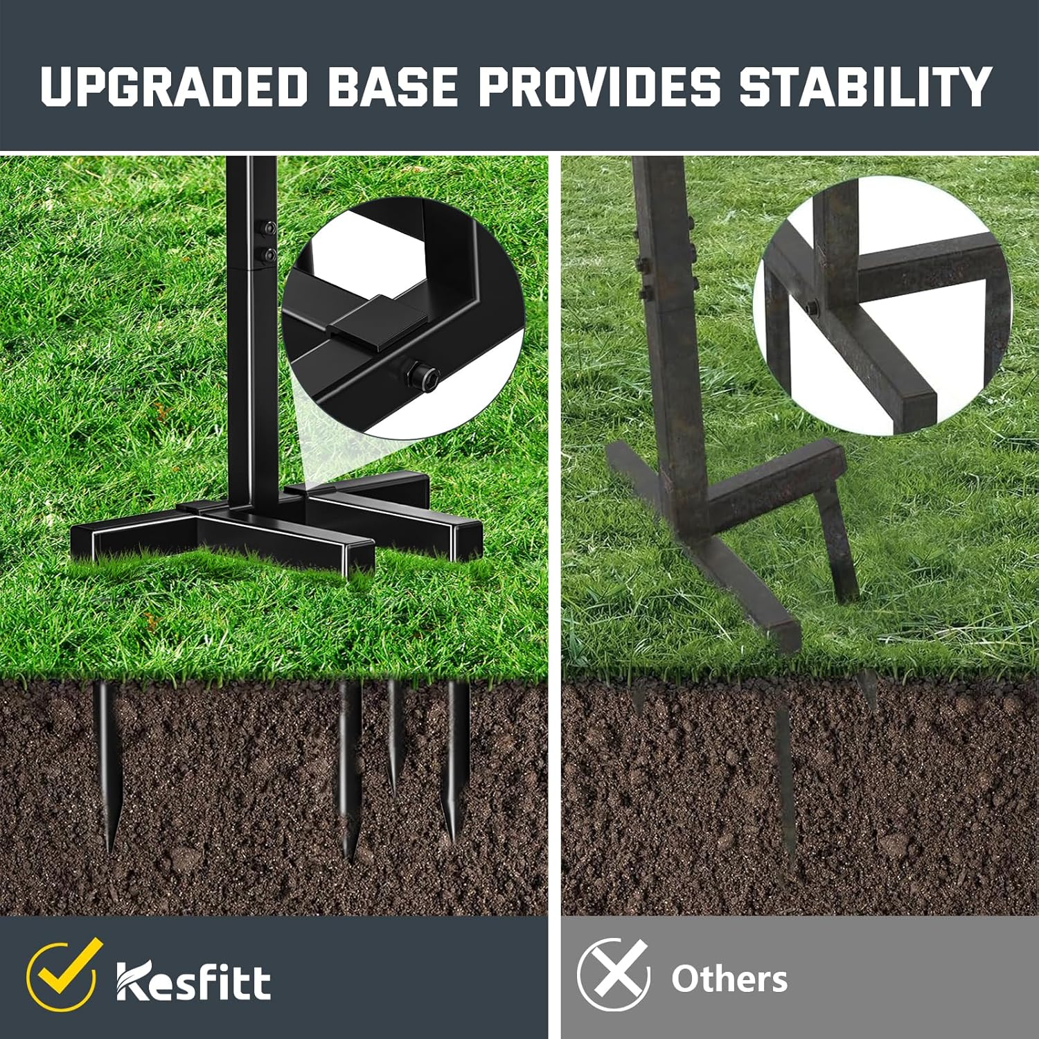 Kesfitt Garden Hose Holder Stand with Tool Storage Basket & 4 Spikes, Detachable Heavy Duty Metal Freestanding Outdoor Organizer for Lawn Yard Water Storage Rack