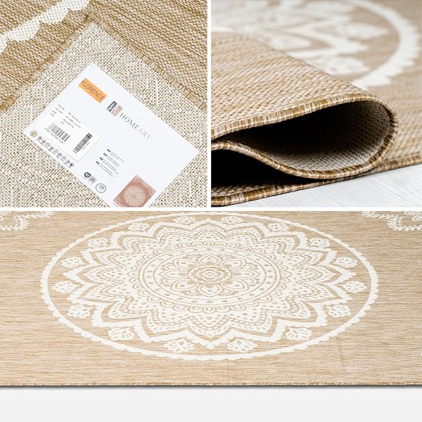 homeart Outdoor Rug - Easy-Clean, Durable, Stain-Resistant, Weather & UV Resistant Indoor & Outdoor Rugs for Porch, Deck, Balcony, Garden, Picnic and Patio | Mandala Natural, Cream - 120x170cm - 5