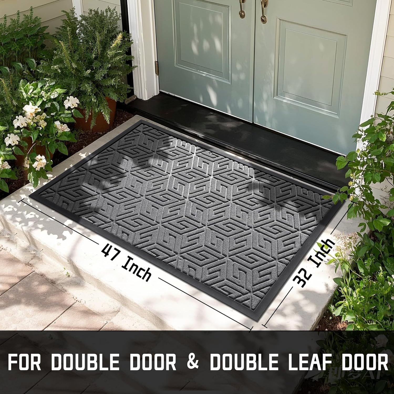 Yimobra Large Door Mat 47x32, All-Weather Waterproof Outdoor Mats for Front Door, Non Slip Rubber Doormat for Patio Proch Outside Entryway Indoor, Gray