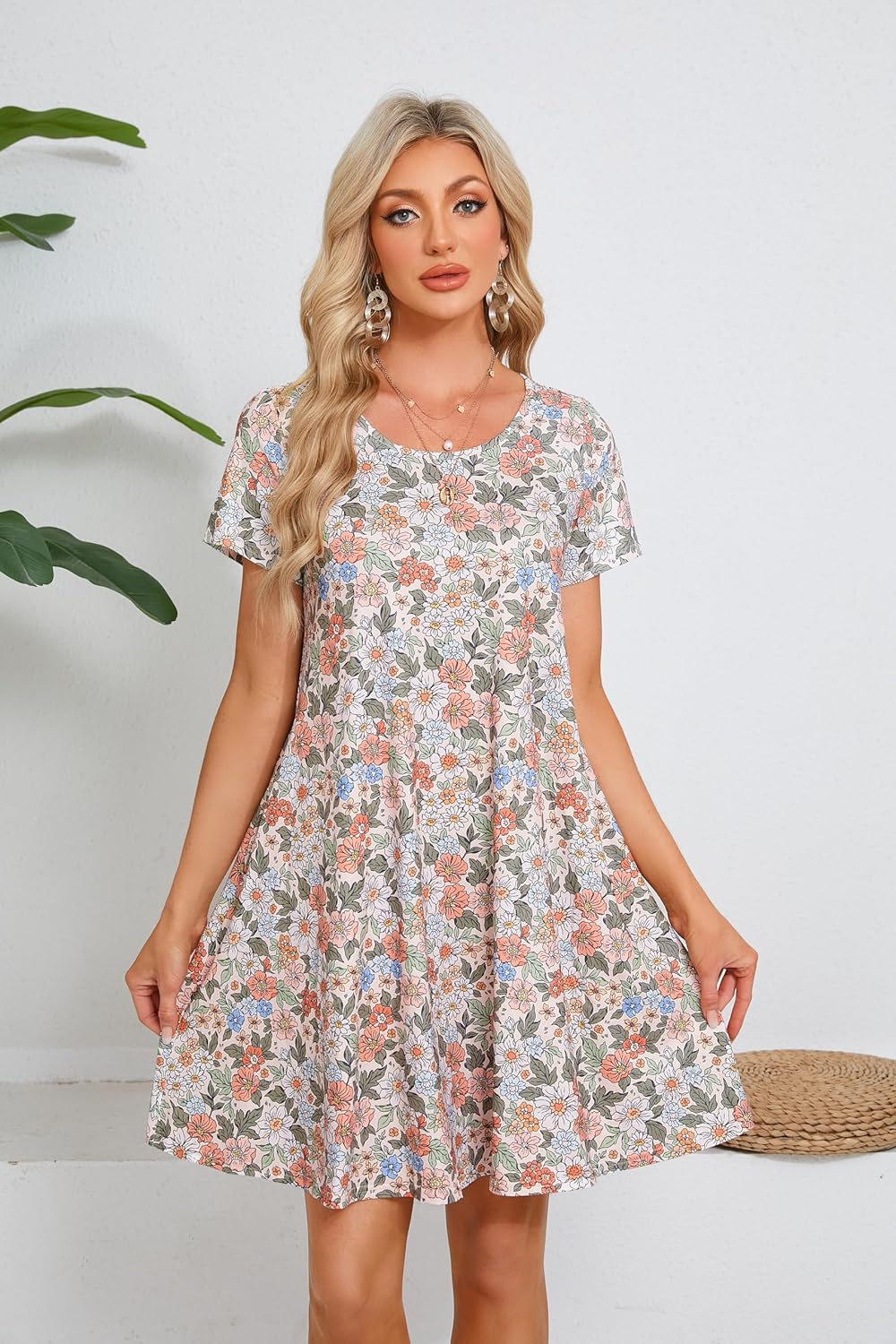 Womens Summer Casual Dresses Paisley Floral T Shirt Dress Short Sleeve Plus Size Sundress Swing Boho Dress with Pockets - Image 2
