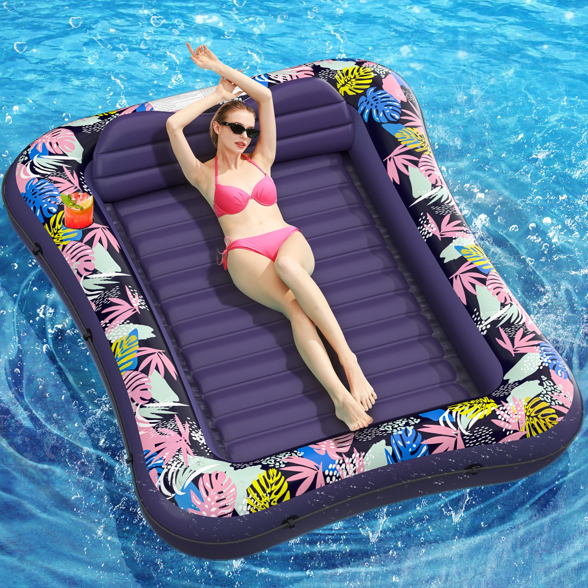 Photo 1 of OKSUWATER Inflatable Tanning Pool Lounger - 75" x 51", Large, Purple