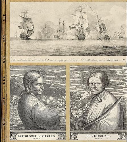 Miniatura 6 de Póster de mapa pirata 24x36". Mapa histórico de arte vintage de la Edad de Oro de los Piratas. Barbanegra, bandera esquelética, mujeres, espadas,