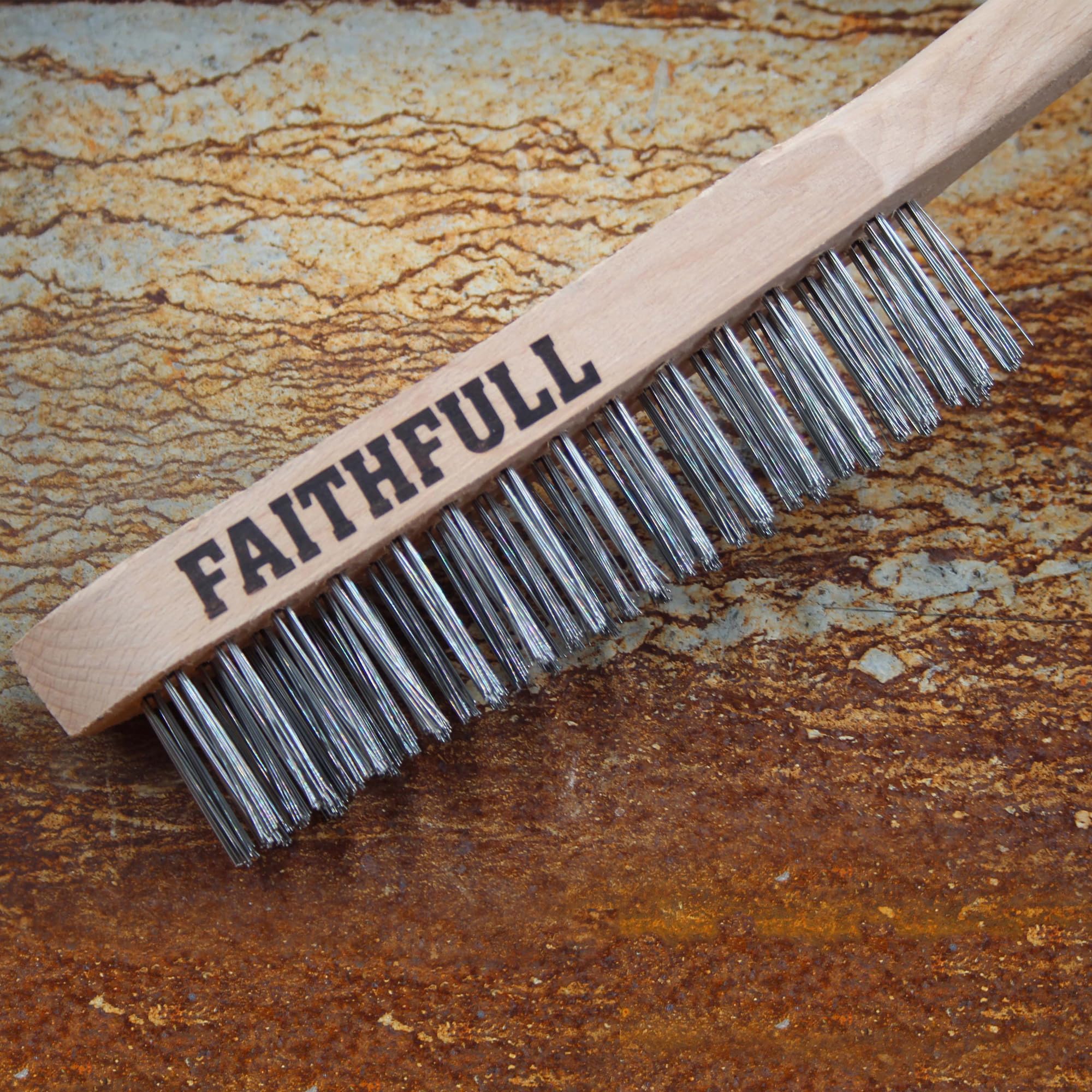 Faithfull Heavy-Duty Stainless Steel Scratch Brush - 3 Row, FSC Beech Wood Handle - for Stainless Steel Welding - Image 2