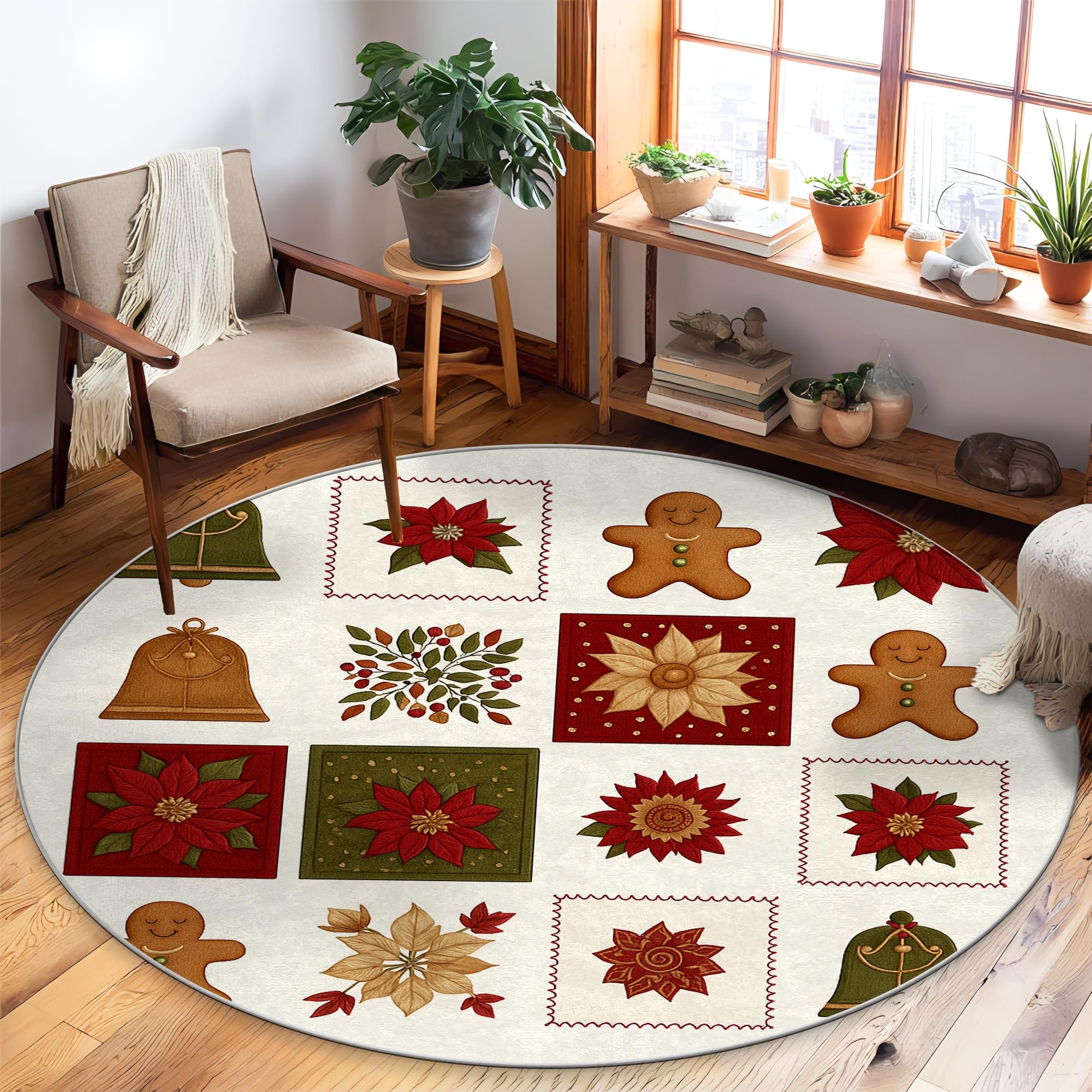 Tapis en pain d'épices Noël rouge à poils courts pour chambre et bureau