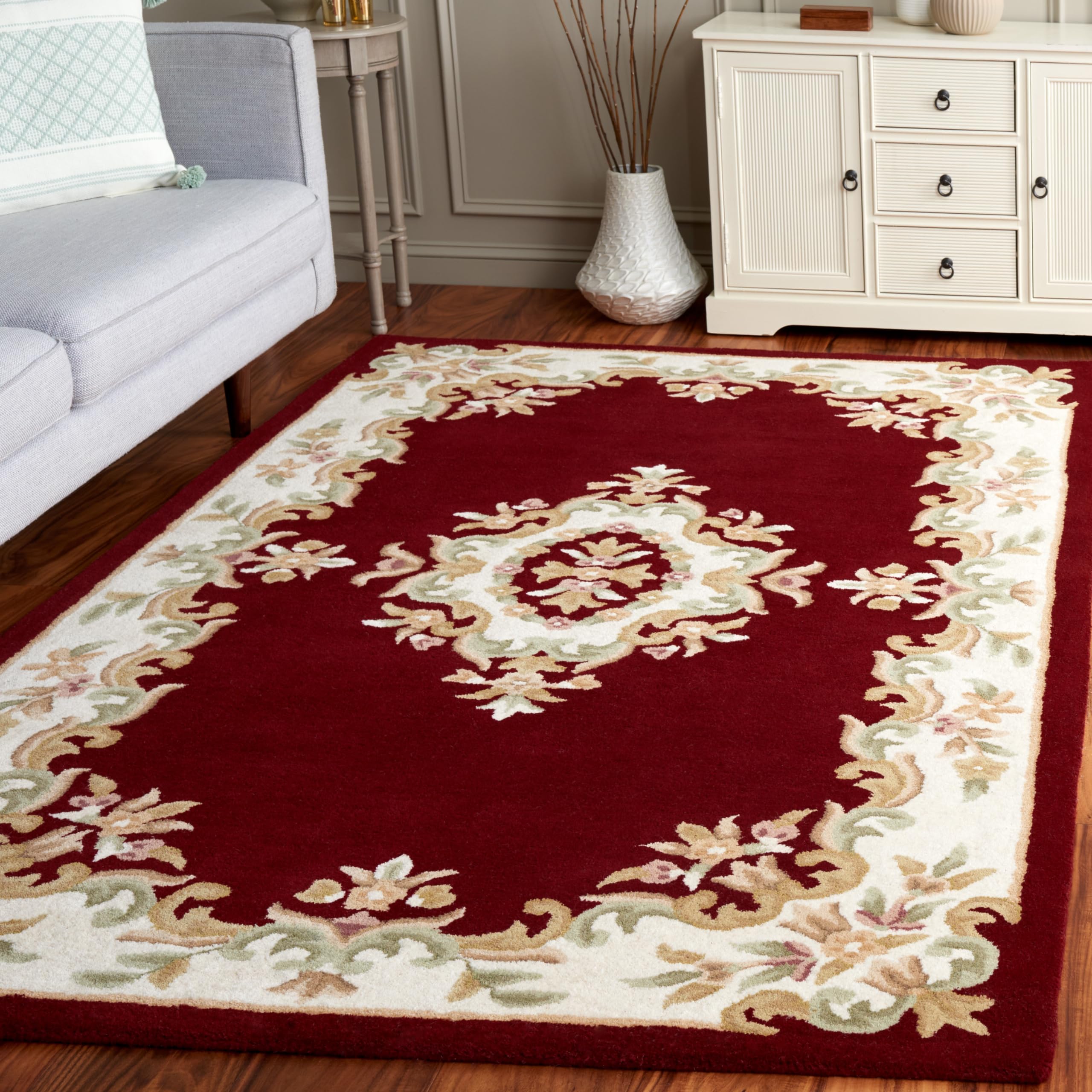 SAFAVIEH Aubusson Collection Area Rug - 3' x 5', Red & Ivory, Handmade Traditional Wool, Ideal for The Living Room, Bedroom, Dining Room (AUB301Q-3)