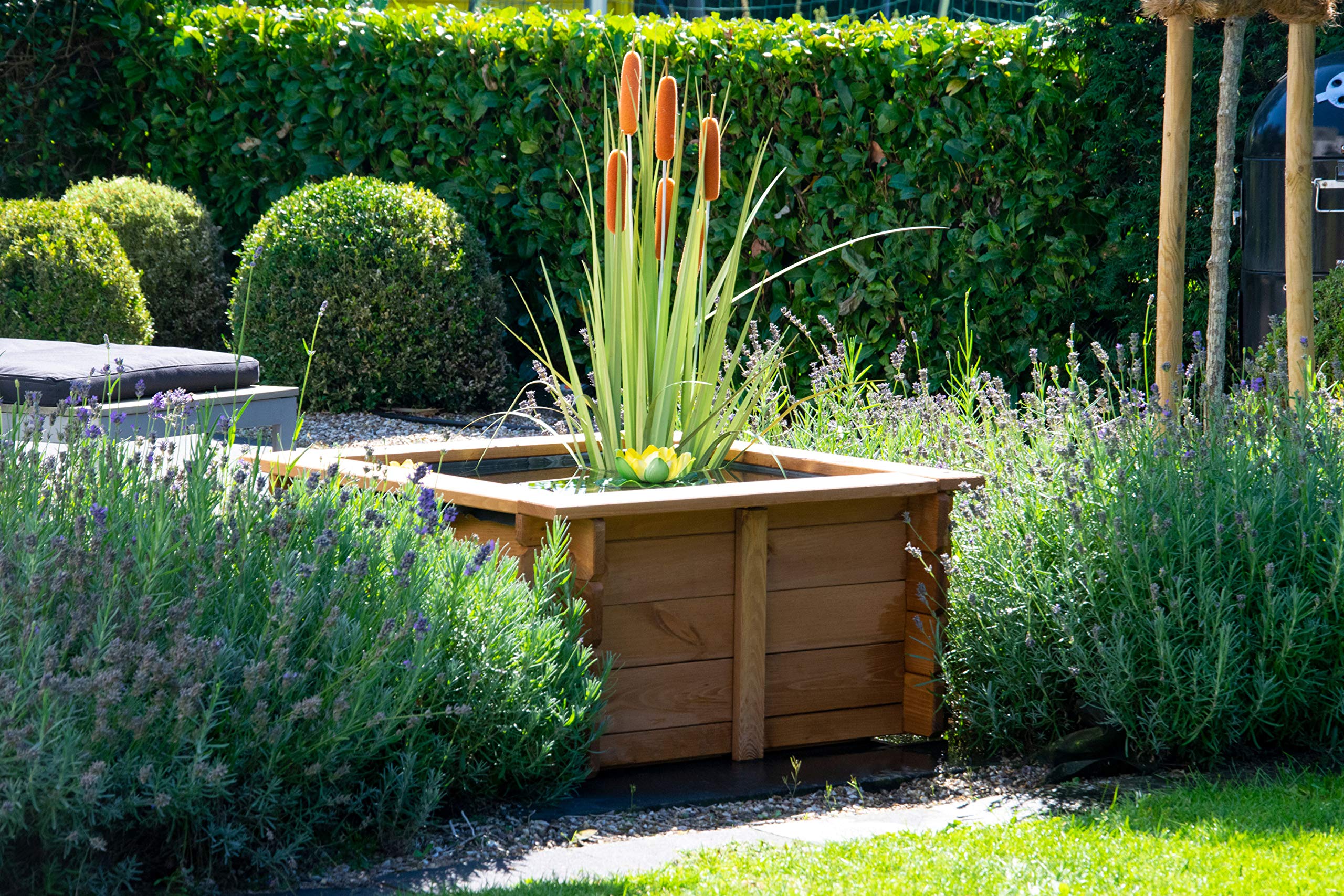 dobar 29236FSCe - Mini Estanque de Madera Resistente para jardín, terraza, balcón, Incluye lámina, 78 x 78 x 42 cm, Color marrón