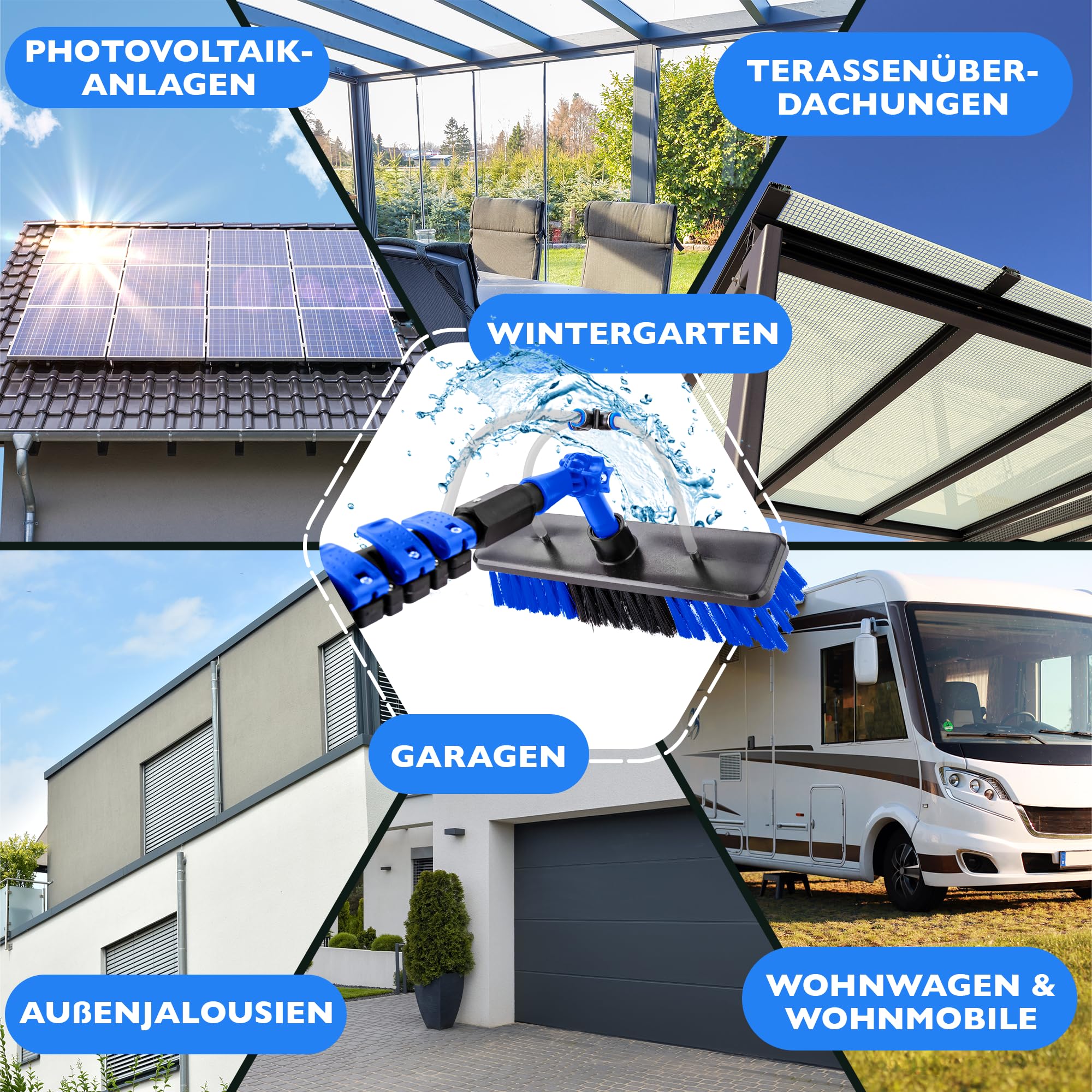 Teleskopowa szczotka do czyszczenia solarnego/okien, dostępna w rozmiarach 4,6 i 7 m, z przyłączem wody i dozownikiem mydła