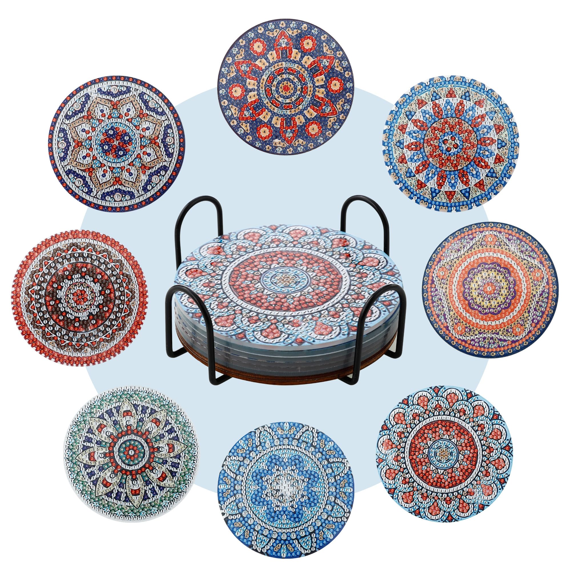 Diamond Painting Untersetzer – 8 Stück, 5D Diamant-Set, Mit Korkpads, DIY Für Kinder & Erwachsene