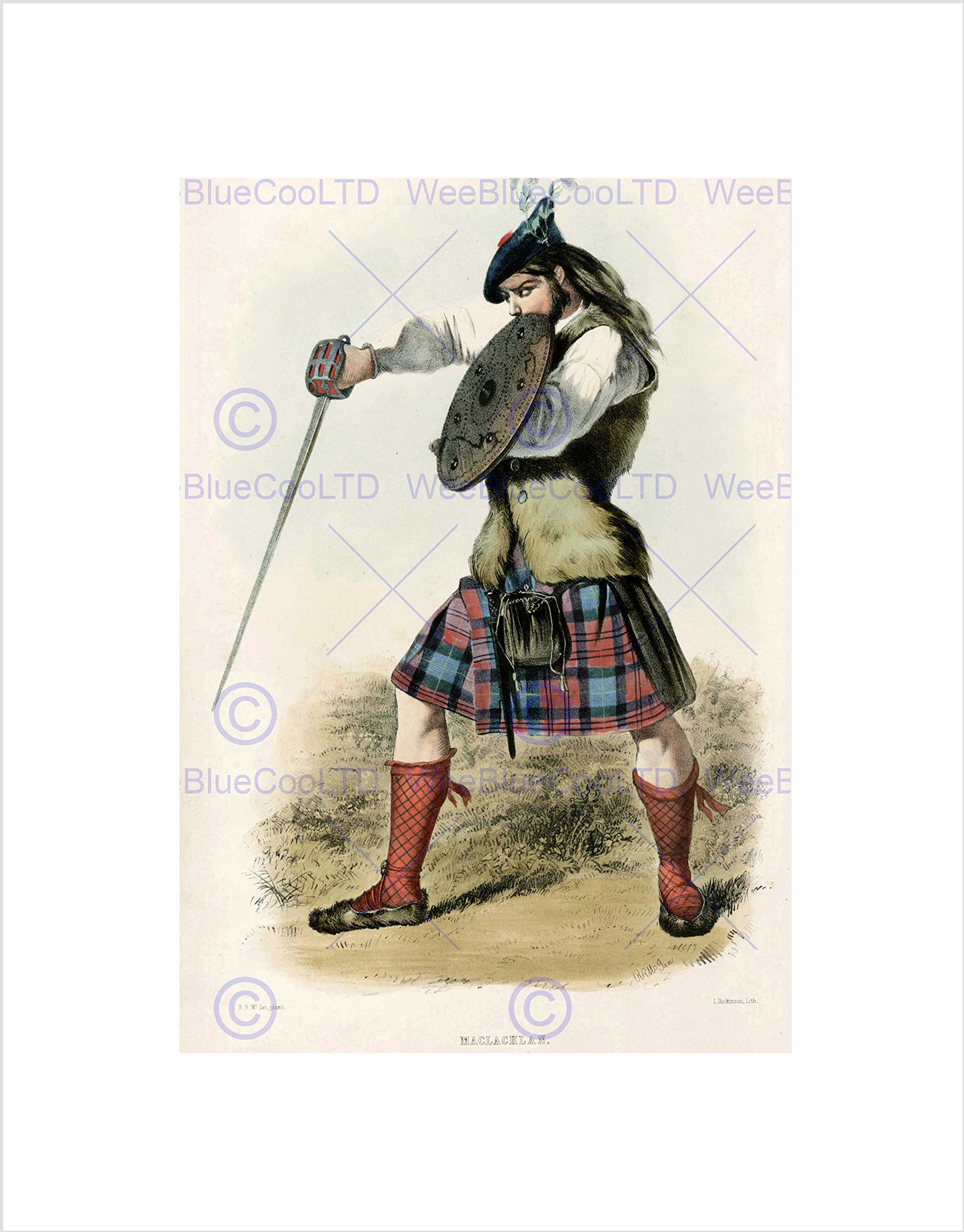 Wee Blue Coo Painting Highland Clan Scotland Tartan Maclachlan Wall Art Print