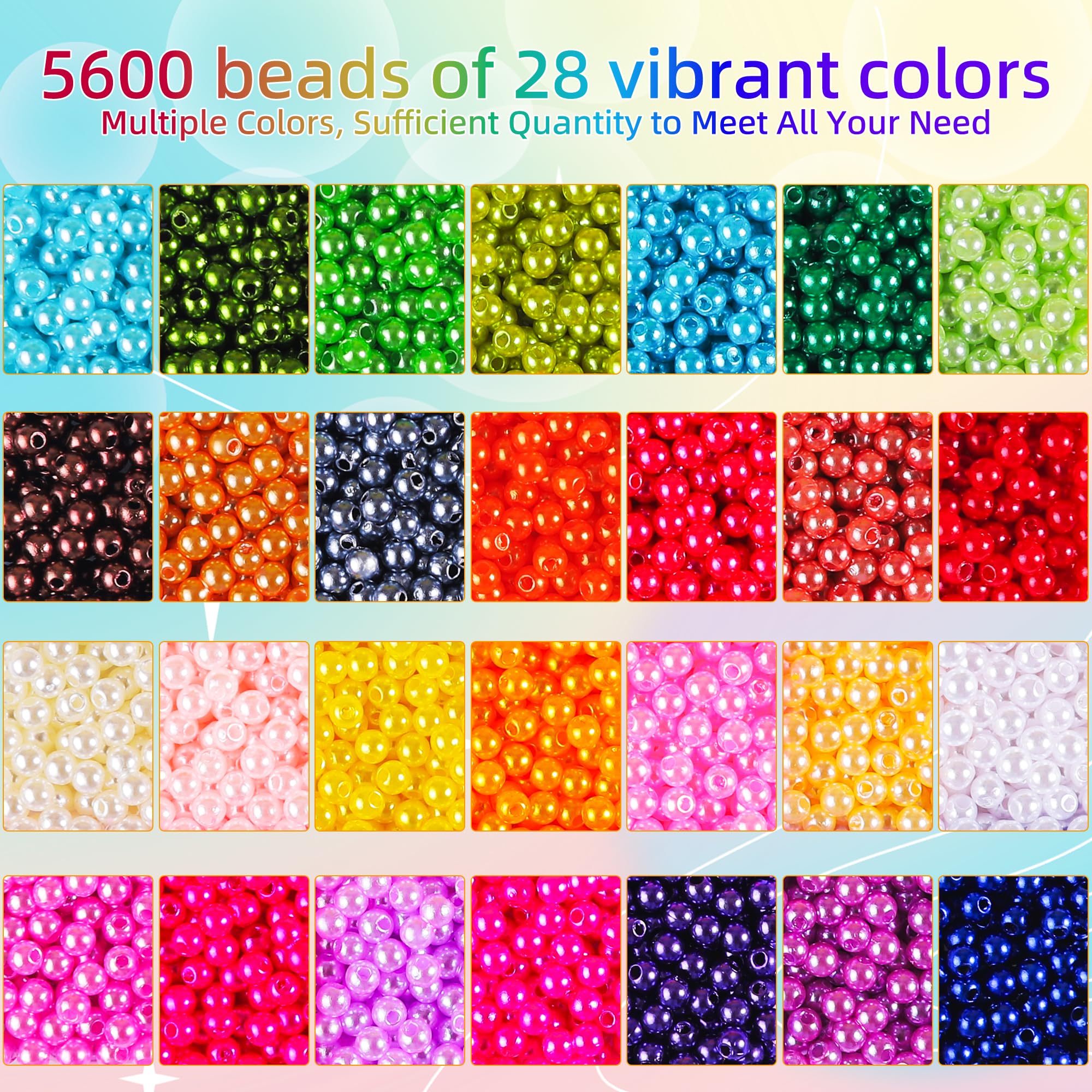 4200PCS Pearl Beads for Jewelry Making 28 Colorful 4mm Round Pearl Beads for Bracelets Making Kit Small Pearl Filler Beads for DIY Craft Necklace Earrings
