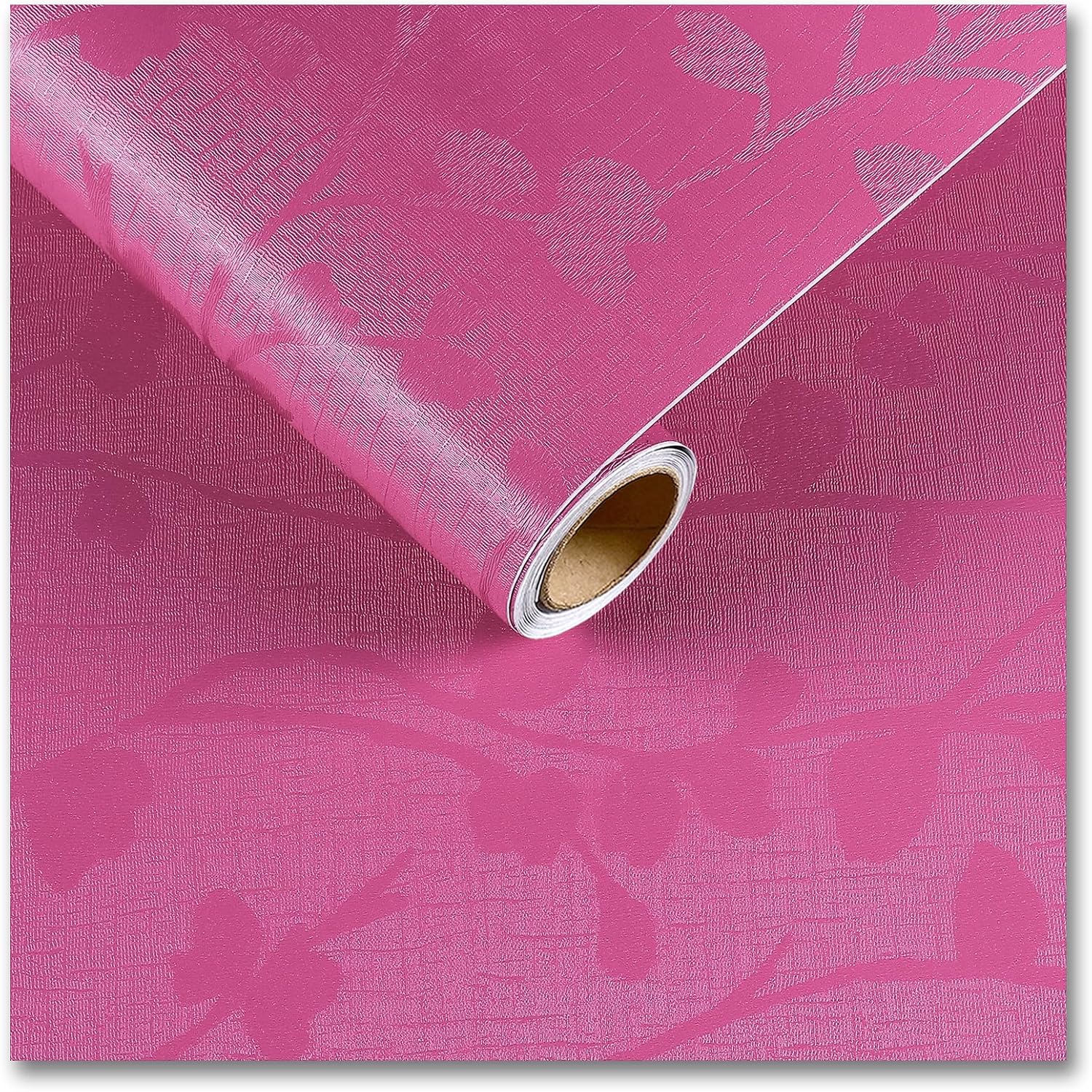 CRE8TIVE Pink Peel and Stick Wallpaper Textured Silk Wallpaper for Girls Bedroom 12"x354" Solid Pink Contact Paper Waterproof Removable Branch Leaf Self Adhesive Vinyl Film for Cabinets Drawer Liners