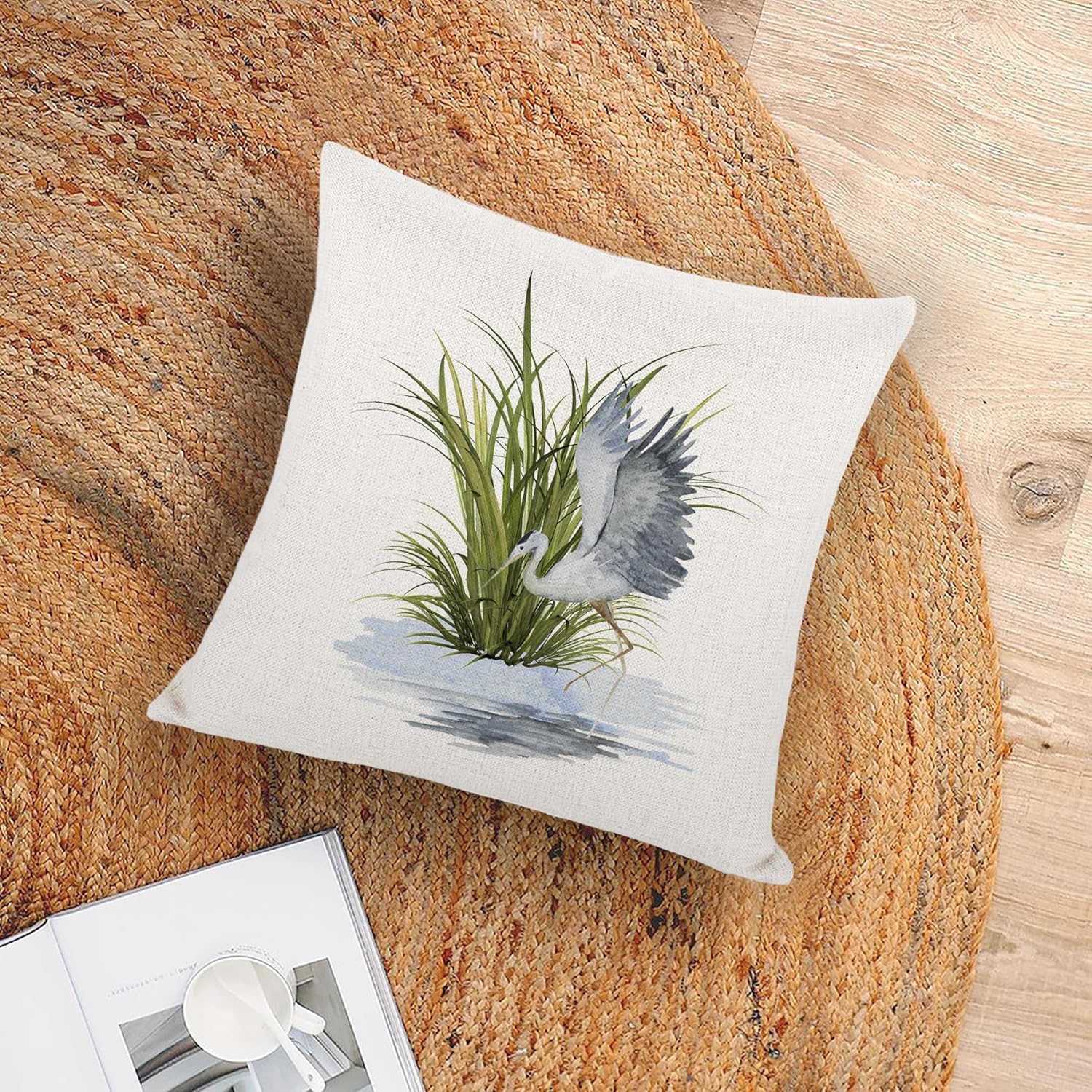 Decorative Throw Pillow Covers 18x18 Inch Cotton and Linen Watercolor Animal Heron Pillowcases Cushion Covers for Sofa Couch Living Room Porch Patio - Image 5