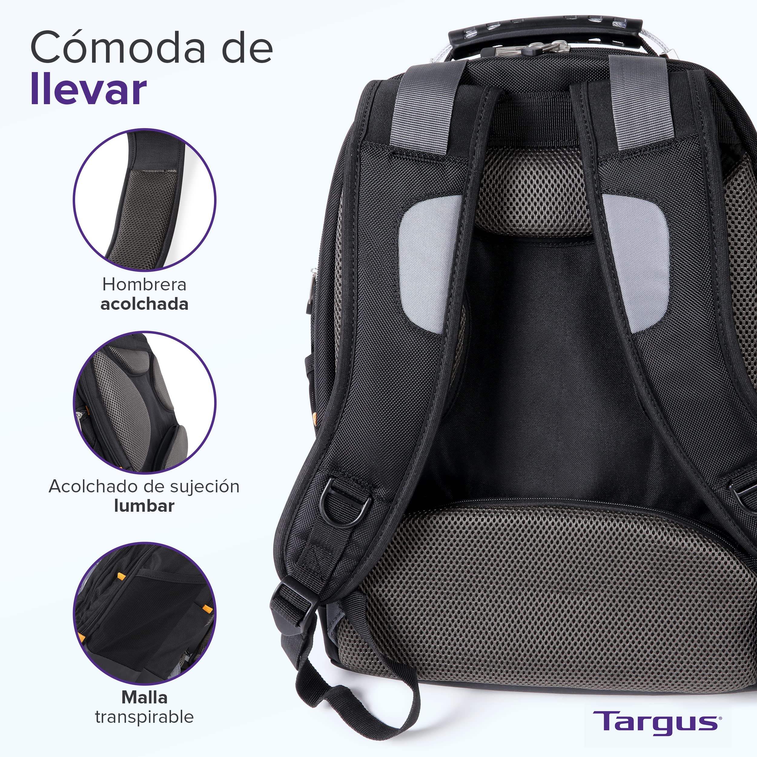 Targus Mochila Drifter TSB238EU, de 32 litros. La Mejor opción para Trabajadores, Estudiantes y videojugadores; Apta para la mayoría de los Ordenadores portátiles de hasta 15.6” – Negra/Gris