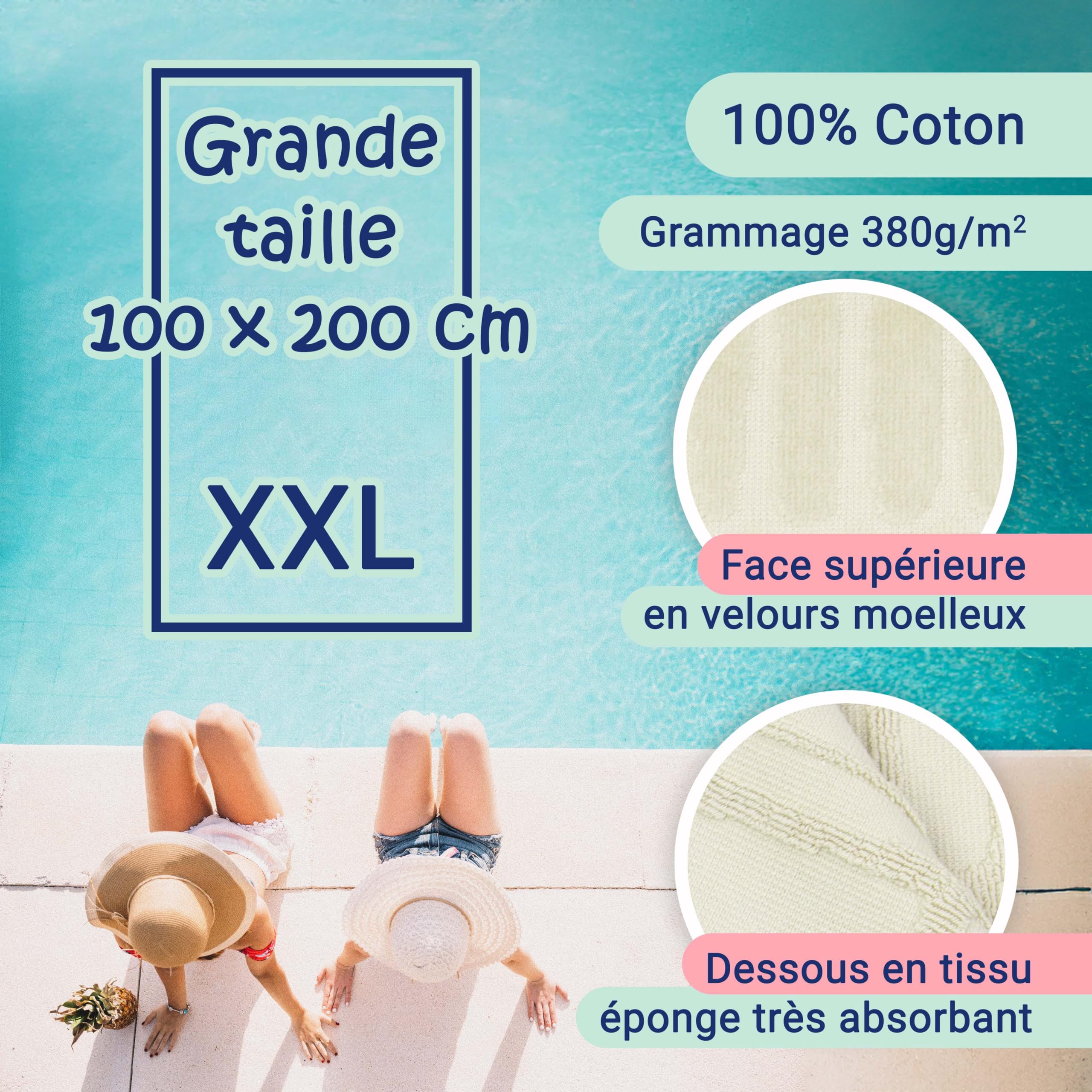 ZOLLNER Serviette de Plage - Serviette agréable pour la Peau et très absorbante en 100x200 cm - Lavable jusqu'à 60°C - Coton - Beige - Motifs d'animaux Marins tissés - certifiée Oeko Tex®