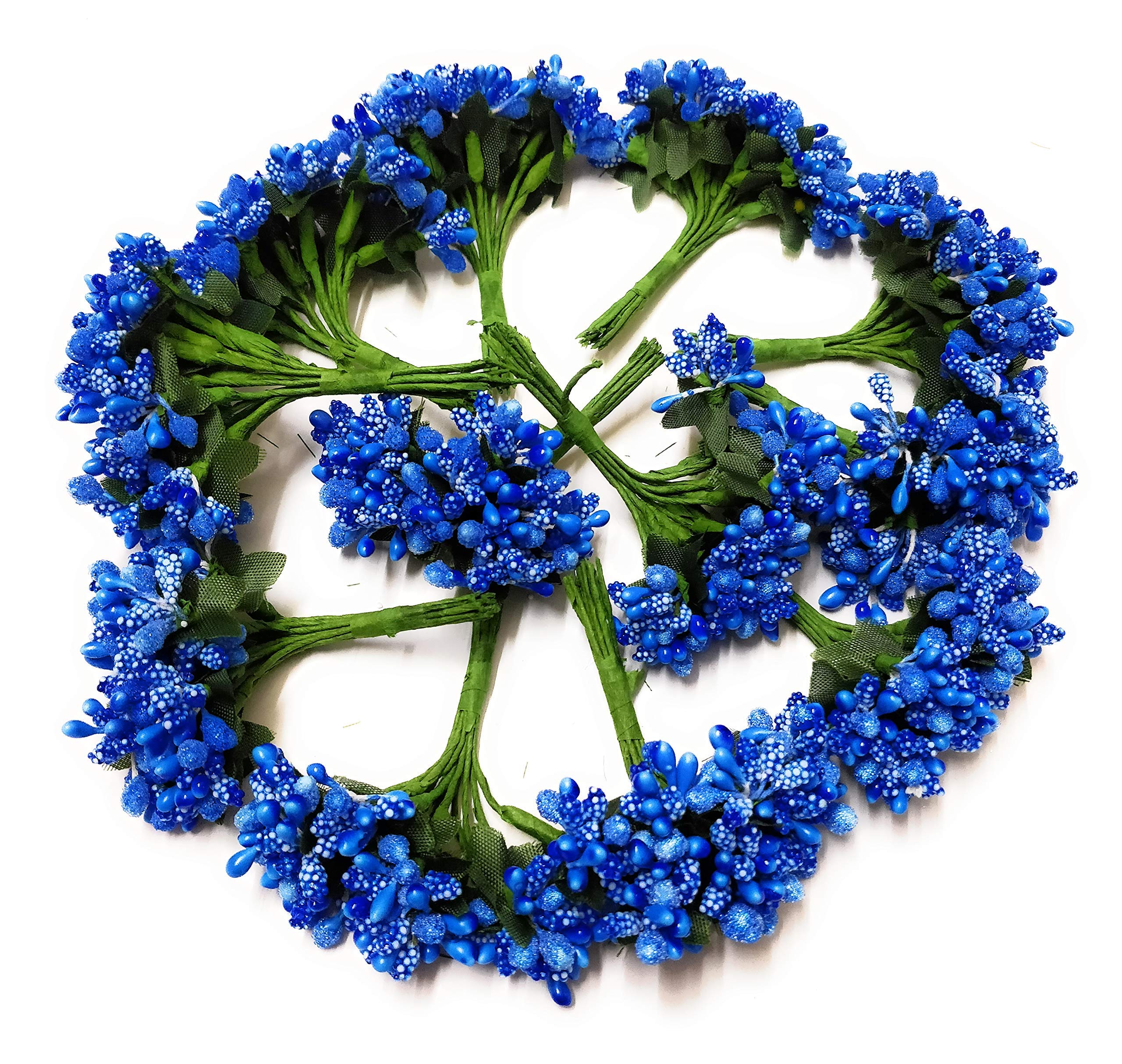 Artificial Pollen Flowers for Tiara Making and Jewelry Making Pack of 144 Pollen Royal Blue Colour (12 Bunch of 12 Pollen Each)