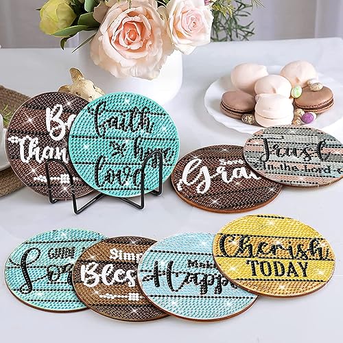 Miniatura 3 de 8 posavasos de diamantes con versículo bíblico cristiano, kits de posavasos de arte de diamantes con soporte para versículo de la Biblia, posavasos