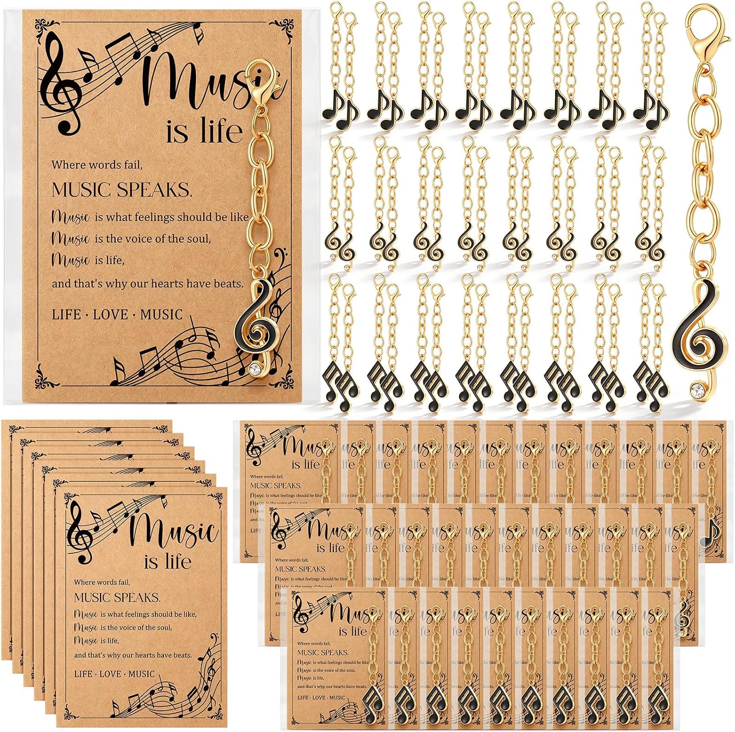 Tondiamo 24 Sets Music Note Keychain Gifts Bulk with Inspirational Cards