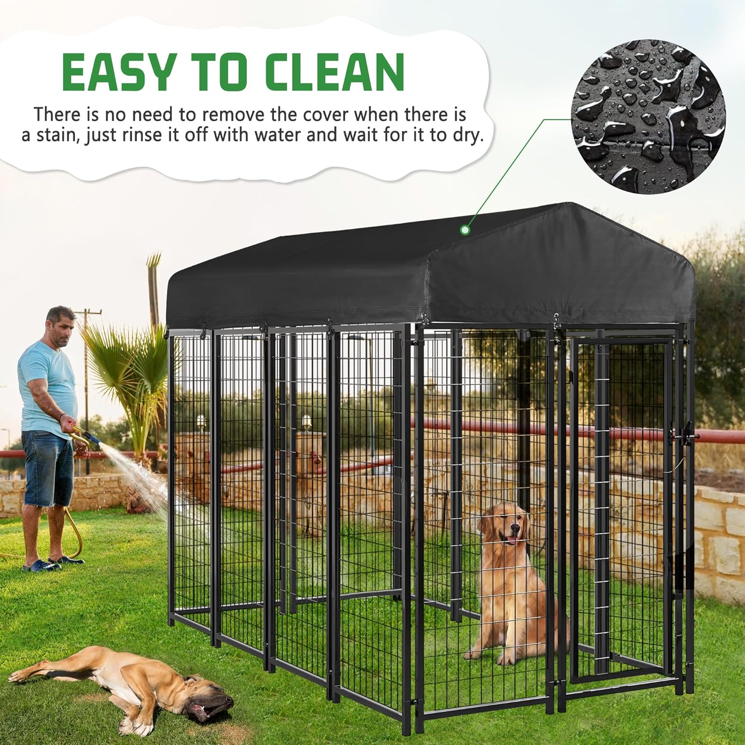 Outdoor Dog Kennel Replacement Top Cover Waterproof Oxford Cloth 8'Dx4'Wx1.4'H Black (Cover Only Without Frame)