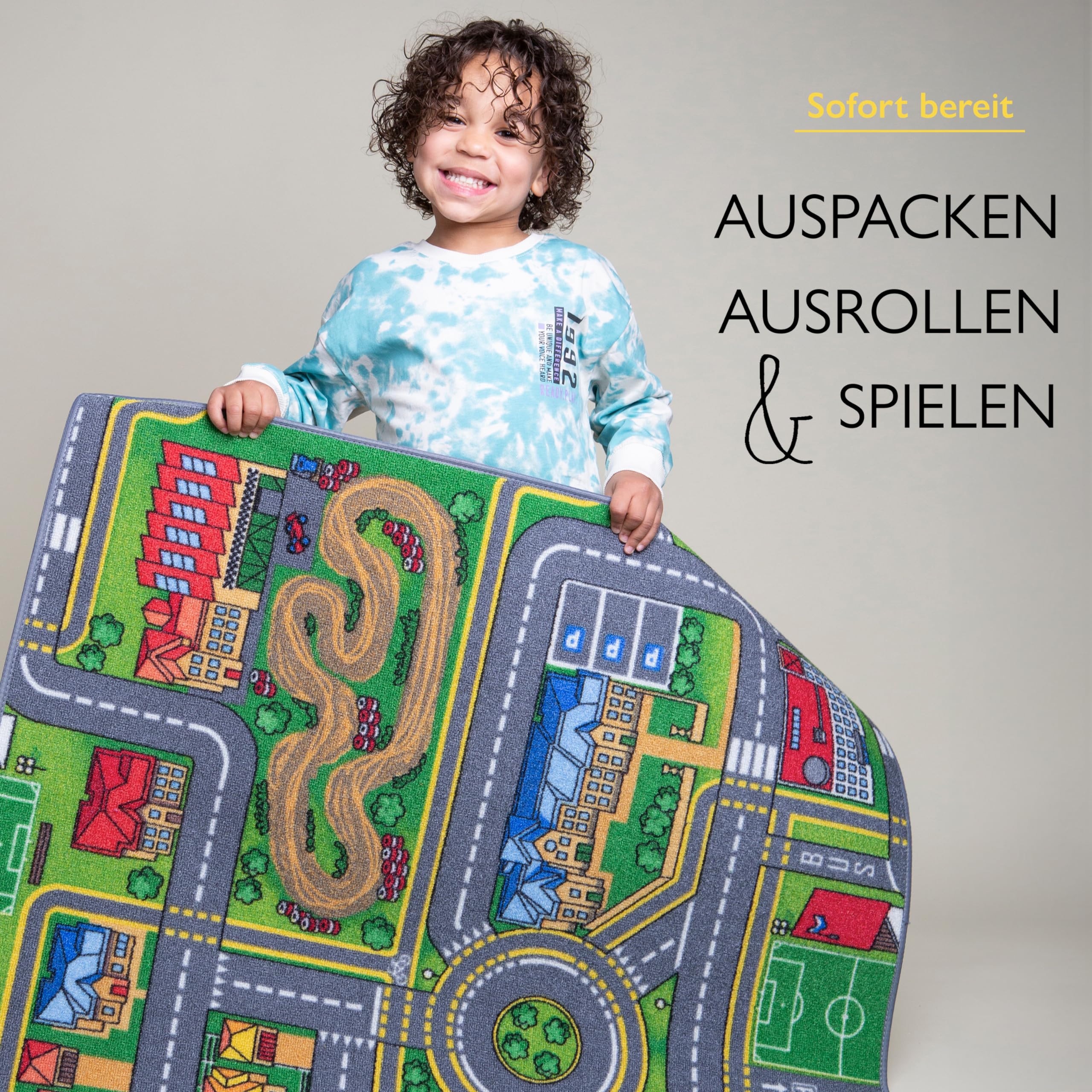 Carpet Studio Teppich Kinderzimmer 95x100cm, Kinderteppich, Spielteppich Straße Jungen & Mädchen, Teppiche für Babyzimmer, Schlafzimmer & Spielzimmer, Antirutsch, 30°C waschbar - Playcity