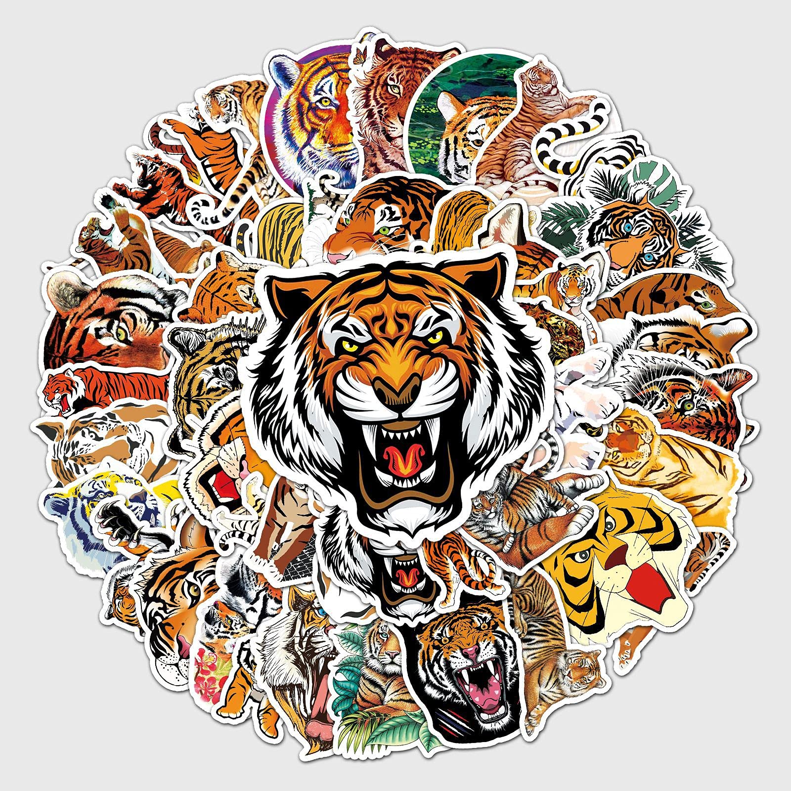 Affoto Tiger Stickers for Laptop (50 PCS),Gift for Children Teens Adults Girl Boys,Waterproof Animals(Tiger) Stickers for Water Bottle,Vinyl Stickers for Journal,Dairy,Scrapbook,Skateboard