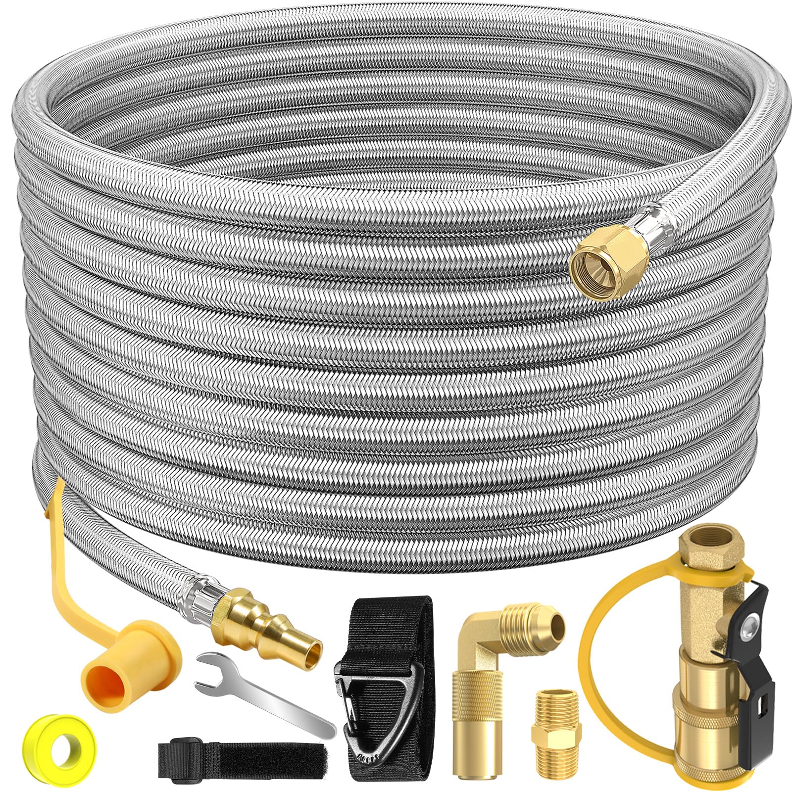 Photo 1 of 36 FT Quick Connect Propane Hose for RV to Gas Grill, RV Quick Connect with 1/4" Safety Shutoff Valve, LP Quick Disconnect Propane Hose with Elbow Adapter for Blackstone 17"/22" Griddle