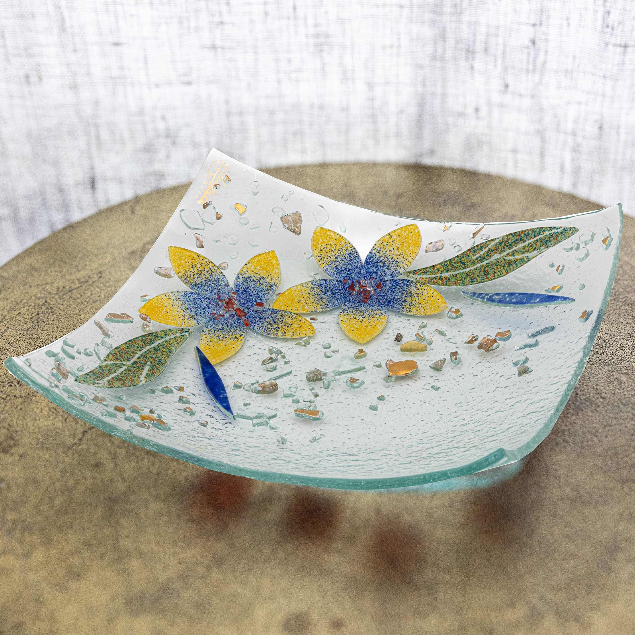 SOSPIRI VENEZIA Svuotatasca Piatto Soprammobile Decoro Floreale Vetro Murano Centrotavola Arredo Casa Idea Regalo Realizzato a Mano Made Italy (cm19X19 Quadrato)