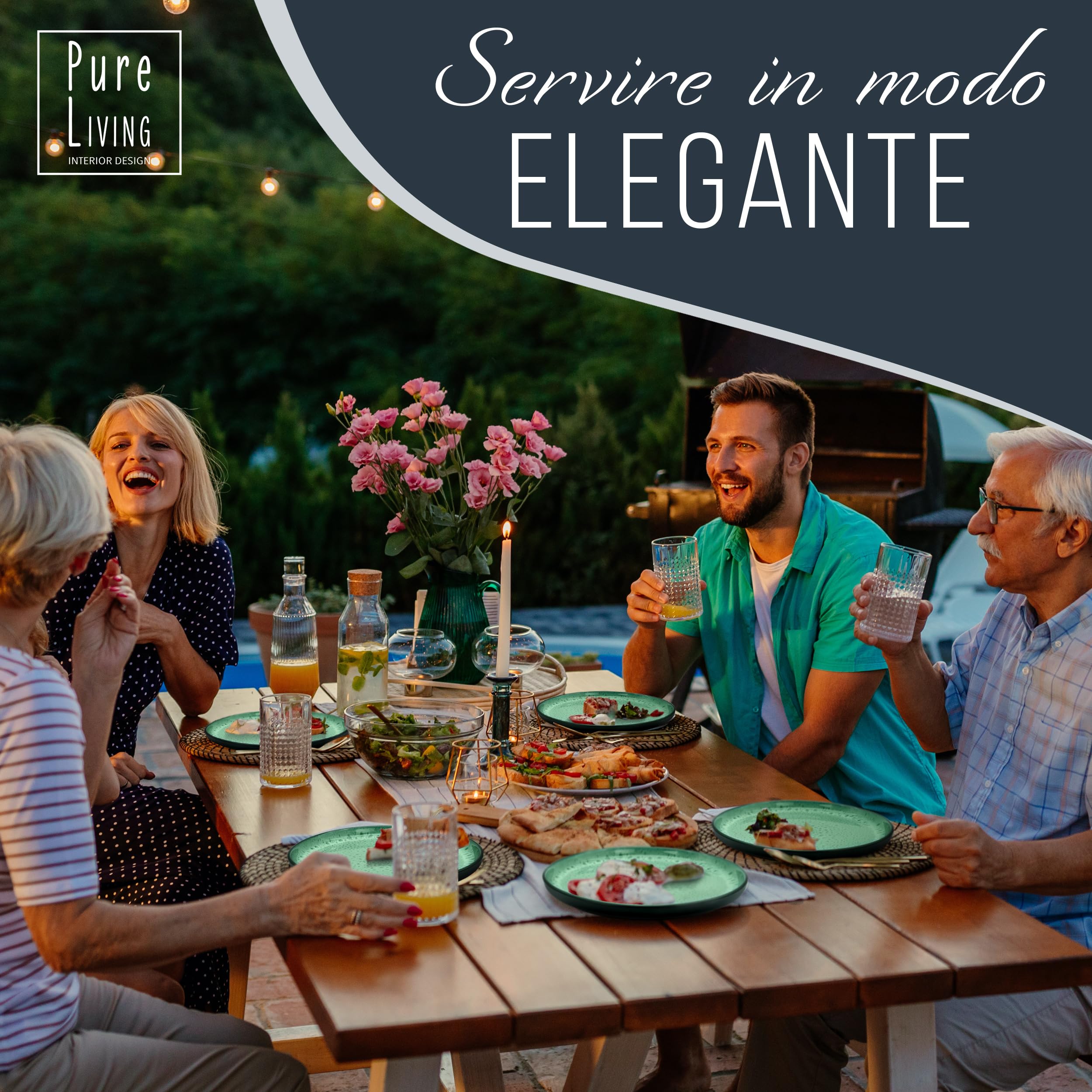 Set di Piatti Moderni per 6 Persone e Tazzine da Caffè alla Moda Ibiza – Servizio di Piatti Elegante e Resistente per Lavastoviglie e Microonde - Pure Living verde salvia