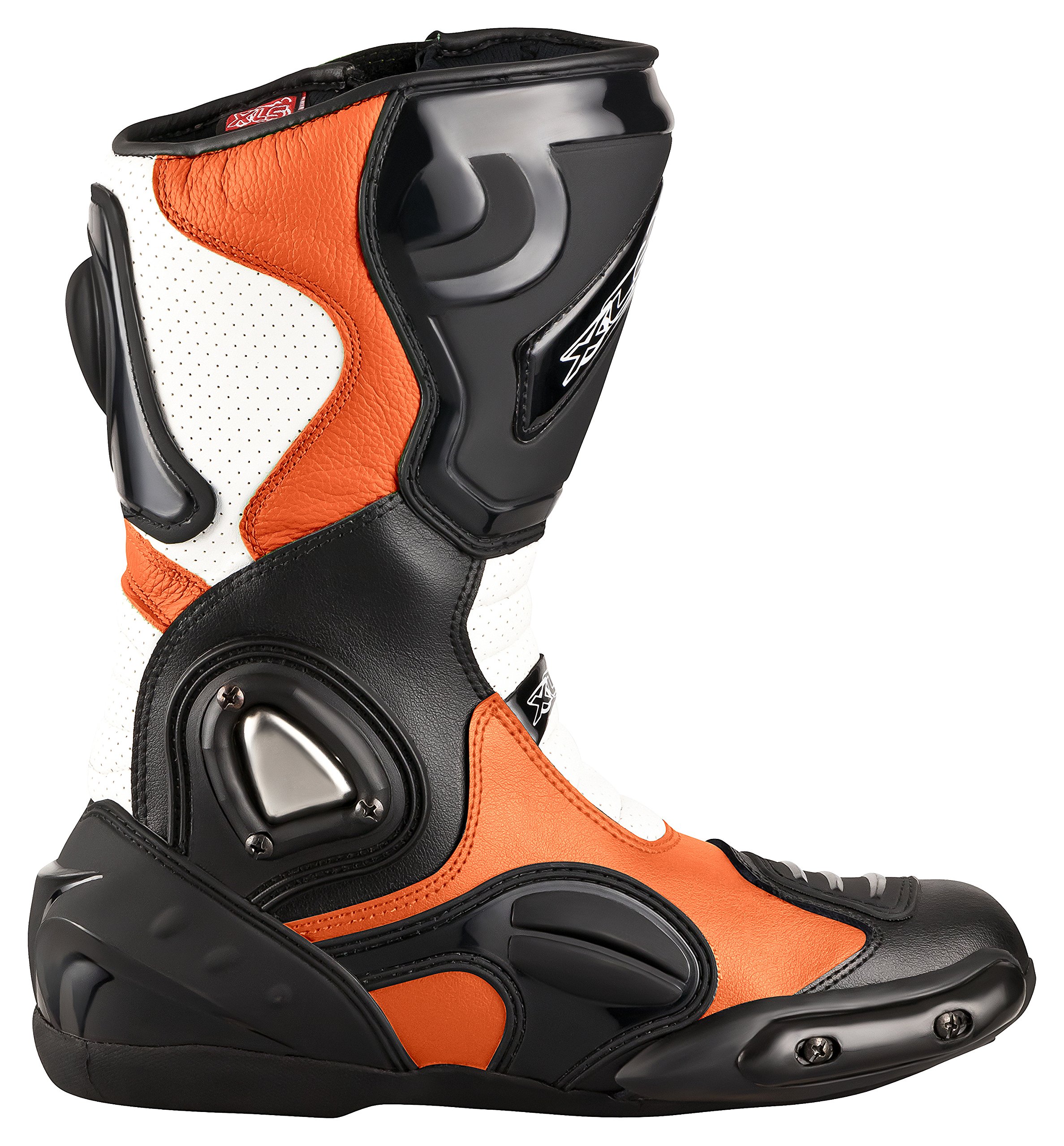 XLS Motorradstiefel, Racing Boots aus Echtleder, Herren Motorradschuhe in orange/schwarz/weiß, wasserabweisend, inkl. Knöchelschutz (numeric_46)
