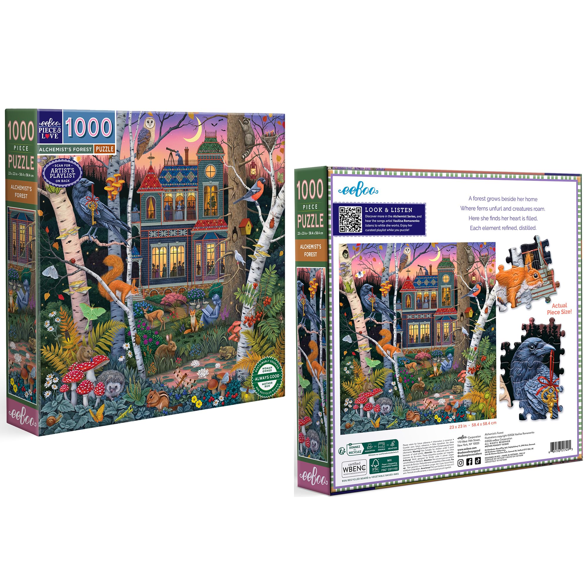 Eeboo Puzzle 1000 elementów Las Alchemika - puzzle dla dorosłych 1000 elementów z kartonu - wymiary puzzli 58,4 cm x 58,4 cm