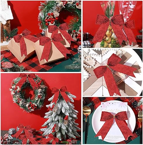 Miniatura 4 de Sumind 36 lazos rojos con purpurina para árbol de Navidad, lazos de 5 x 4 pulgadas para bolsas de golosinas, cesta de envoltura de regalo, boda,