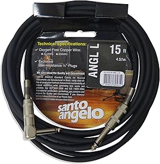 CABO DE GUITARRA ANGEL 0,30MM CONECTOR P10/P10 90º 15FT 4,57 METROS PRETO - SANTO ANGELO
