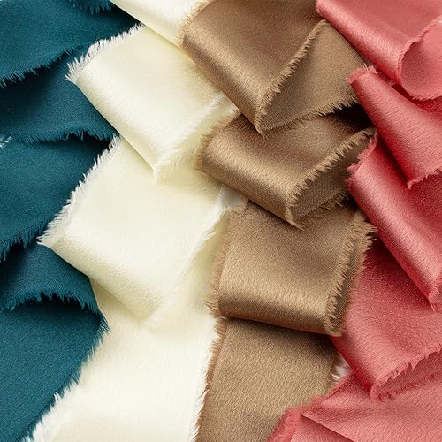 Vista 64 de Burgundy Dark Red Silk Ribbon 1-1/2 Inch x 21Yds Handmade Fringe Silky Chiffon Frayed Fabric Ribbon for Gift Wrapping, Flower Bouquet, Wedding