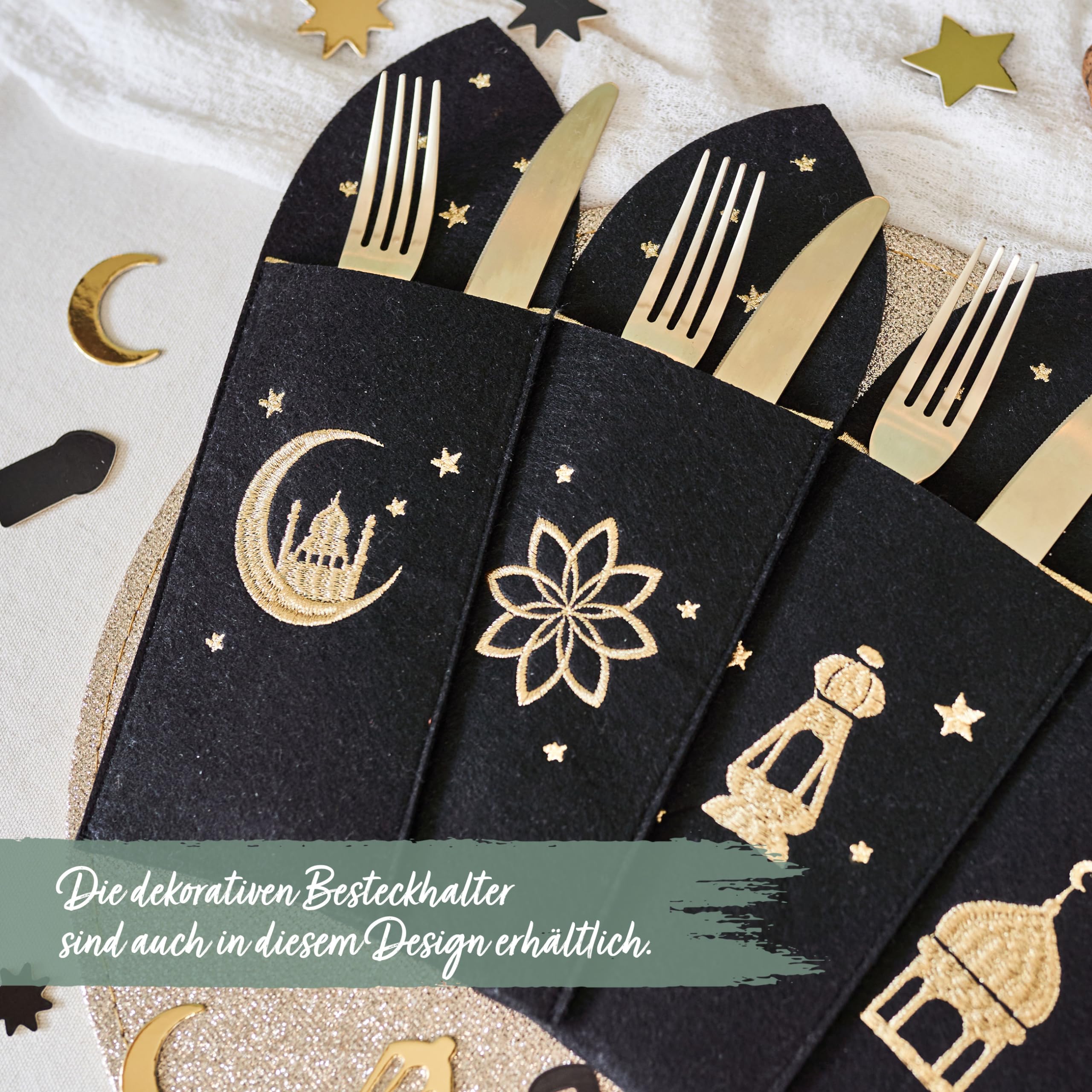 Papierdrachen 4 Porte-Couverts Ramadan en Feutre - Eid Mubarak